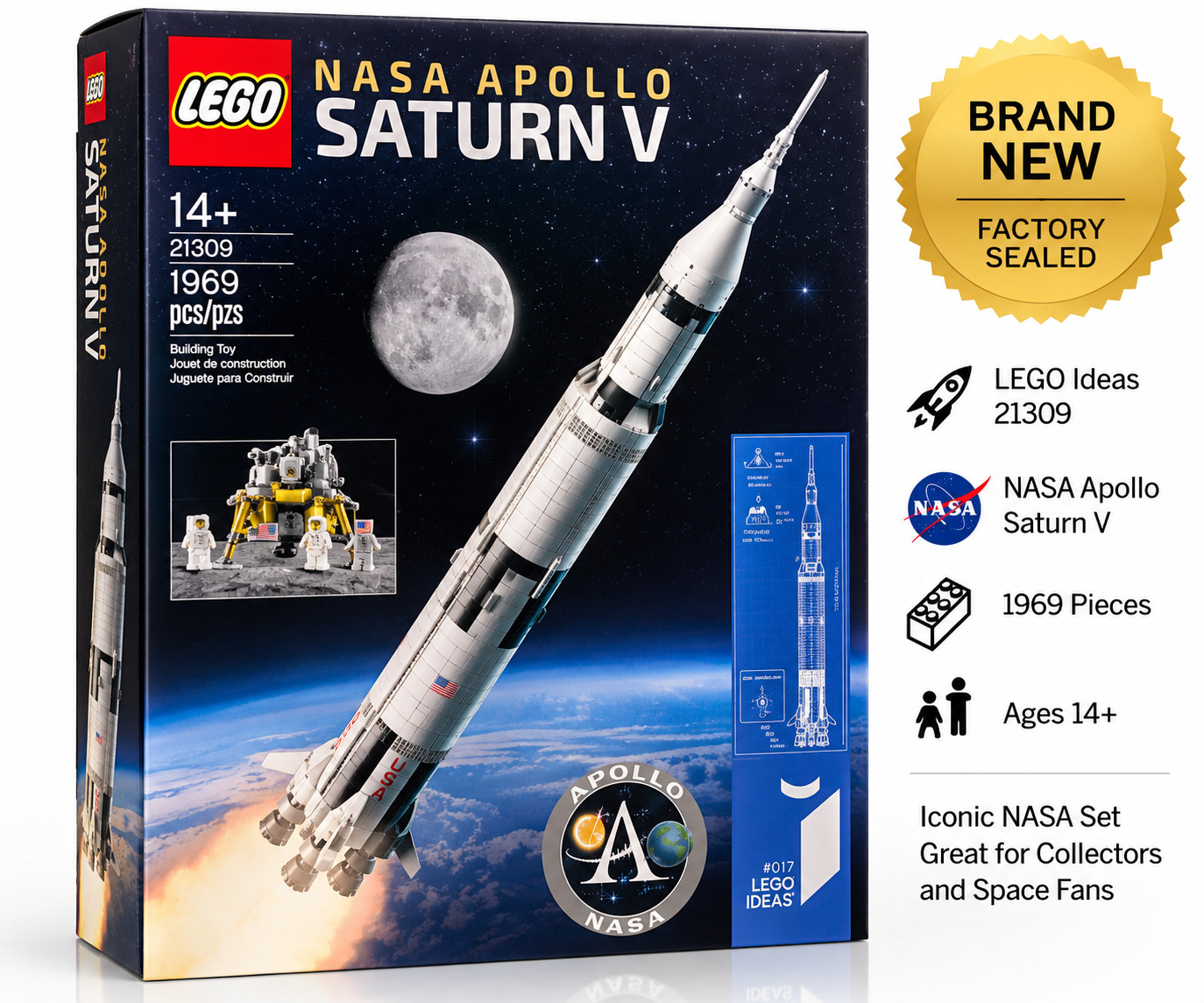 LEGO Ideas NASA Apollo Saturn V 21309 Brand New Sealed Retired Set 1969 Pieces