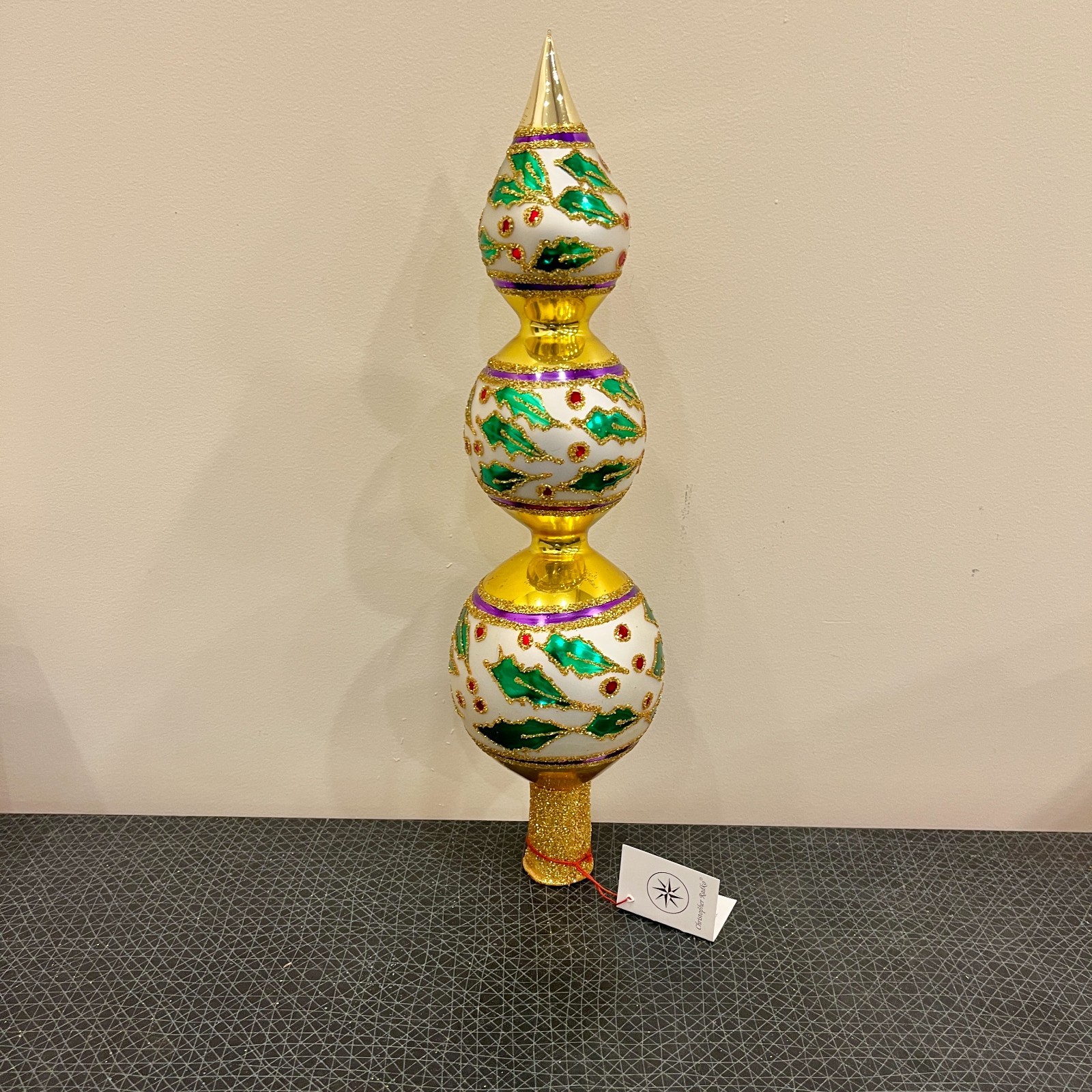 Christopher Radko Retired Vintage Extremely Rare HOLLY RIBBONS FINIAL 1993 Christopher Radko Retired Vintage Extremely Rare HOLLY RIBBONS FINIAL 1993