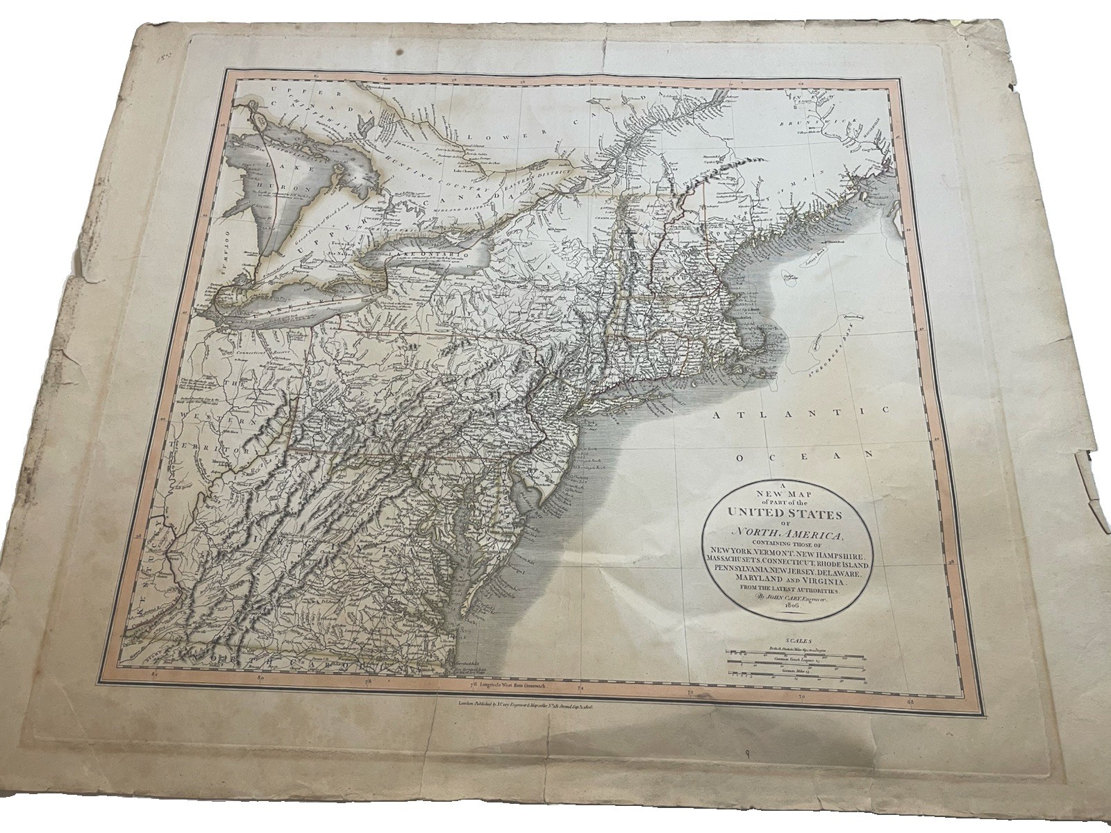 John Cary A New Map Of America 1806, Rare, Original Antique.Antebellum