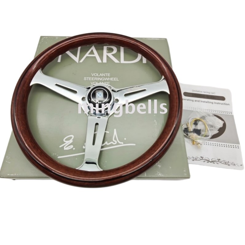 NARDI Classic 360mm Mahogany Wood Steering Wheel with Silver Chrome Finish