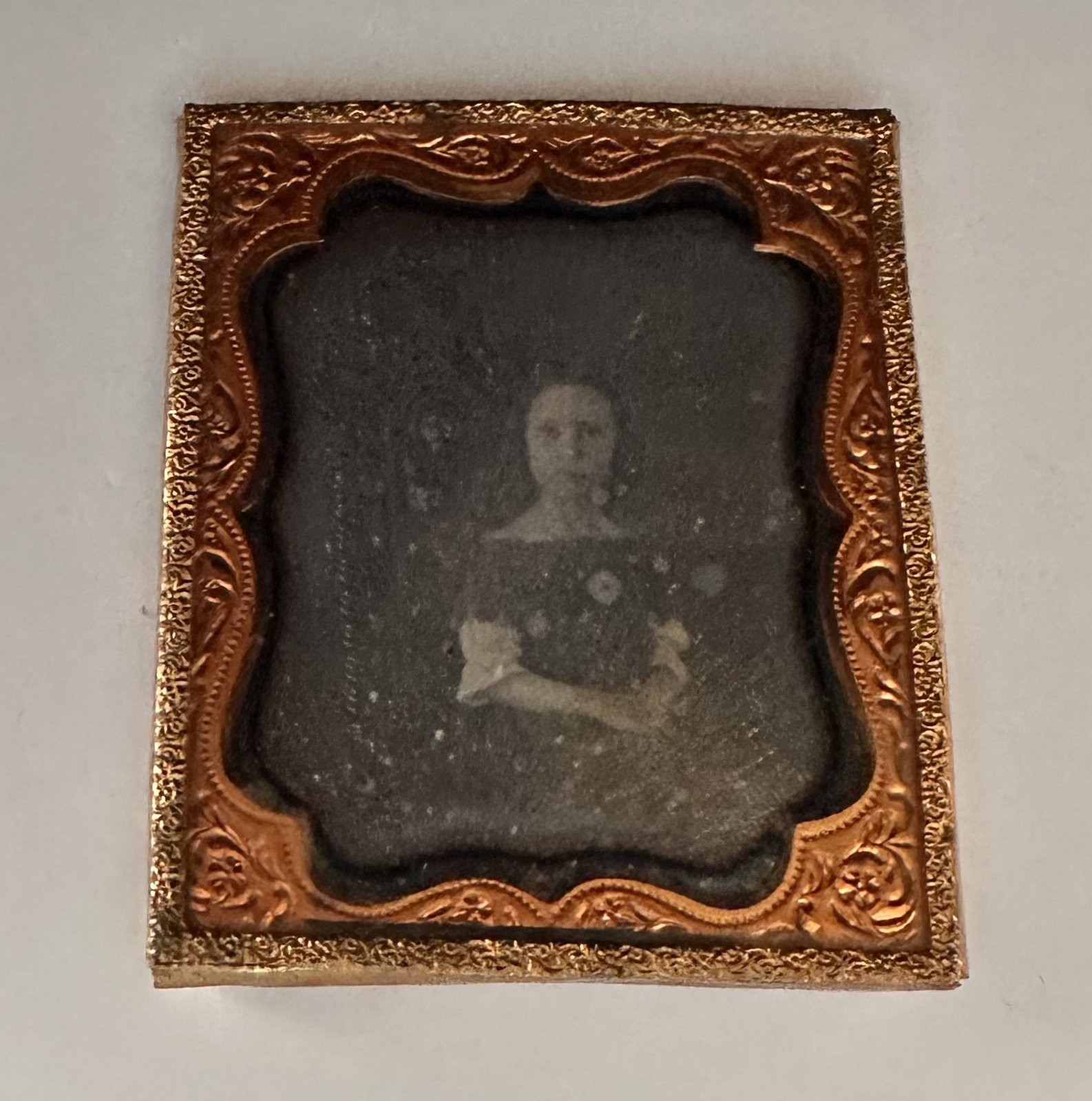 Antique 1850s Silver Plate Daguerreotype Photo Portrait Seated Woman Gilt Brass Antique 1850s Silver Plate Daguerreotype Photo Portrait Seated Woman Gilt Brass