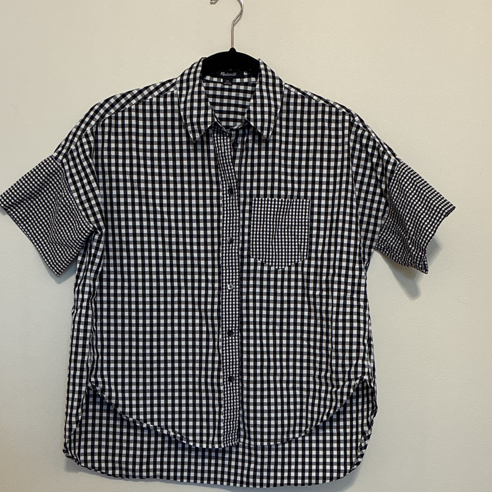 Madewell Women’s Black White Gingham Collared Short Sleeve Button-Up XS