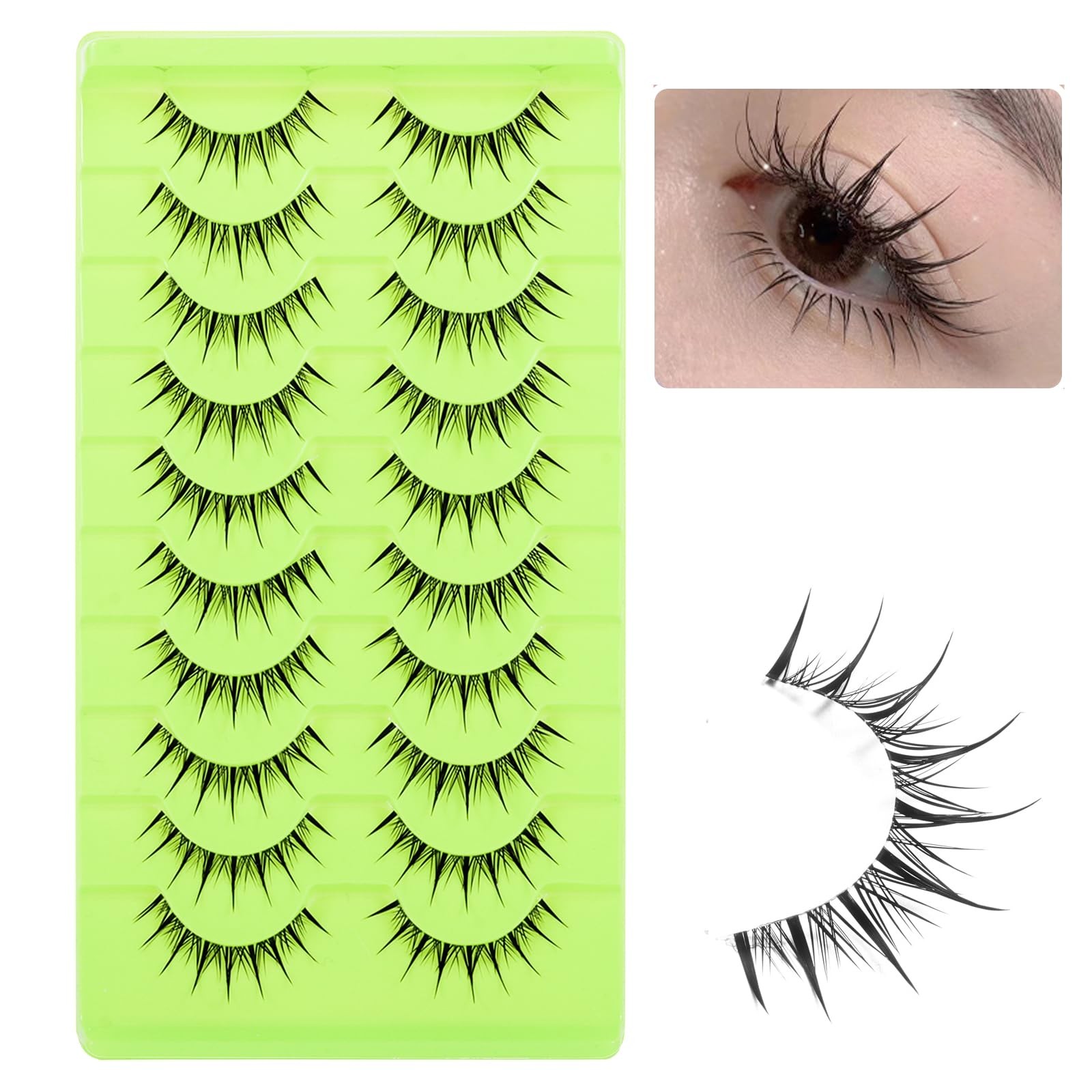 outopen 10 Pairs Manga Lashes with Clear Band 1 pair (Pack of 10), Black outopen 10 Pairs Manga Lashes with Clear Band 1 pair (Pack of 10), Black