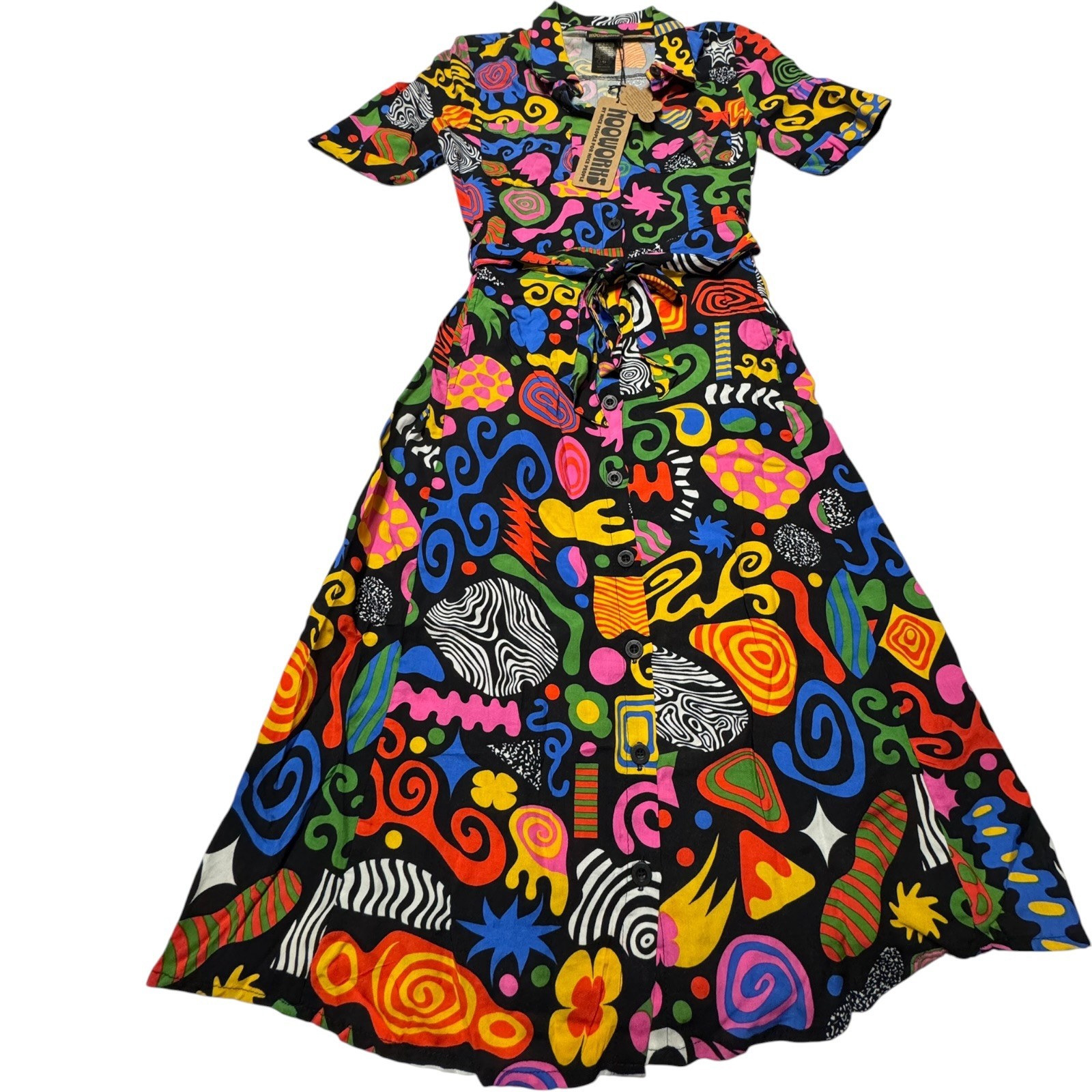 Nooworks Women\'s Abstract Print Button Front Shirt Dress Rayon Black Size Medium Nooworks Women\'s Abstract Print Button Front Shirt Dress Rayon Black Size Medium