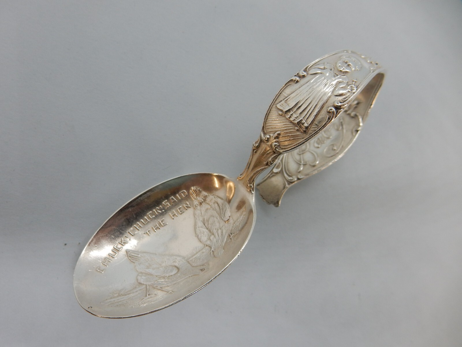 American STERLING Silver CHILDS FEEDING Spoon Paye & Baker, Mass. c1909 CHICKENS