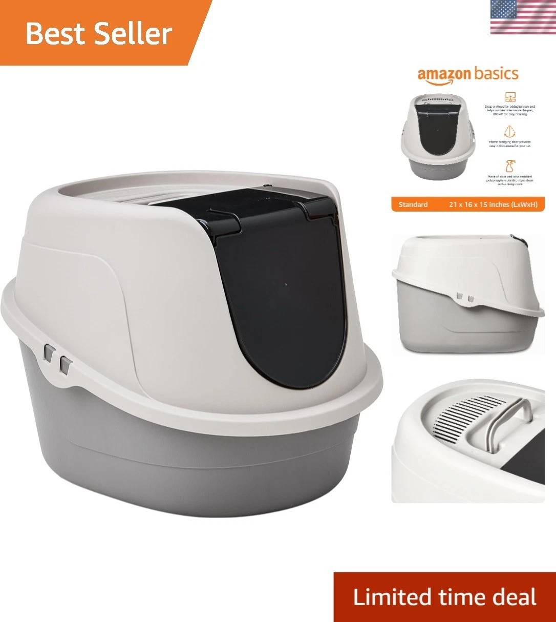 Stylish Cat Litter Box with Odor Control, Swinging Door & Private Enclosure, 21\