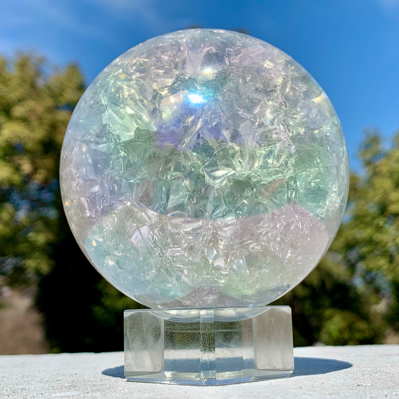 1.36LB Natural Rainbow Quartz sphere Crystal ball Healing+stand