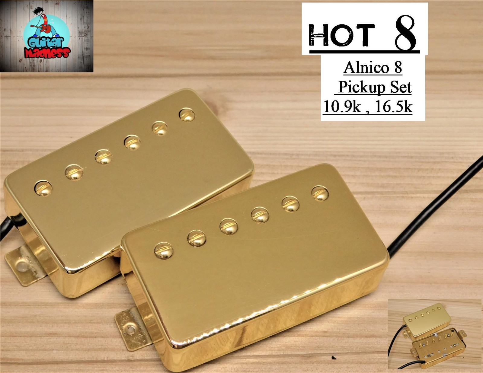 G.M. Hot 8 HUMBUCKER PICKUP SET ALNICO 8 MAGNETS GOLD G.M. Hot 8 HUMBUCKER PICKUP SET ALNICO 8 MAGNETS GOLD