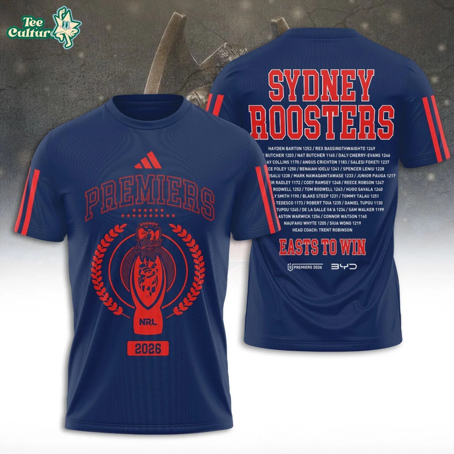 Sydney Roosters 2026 Premiers 3D Tshirt Sydney Roosters 2026 Premiers 3D Tshirt