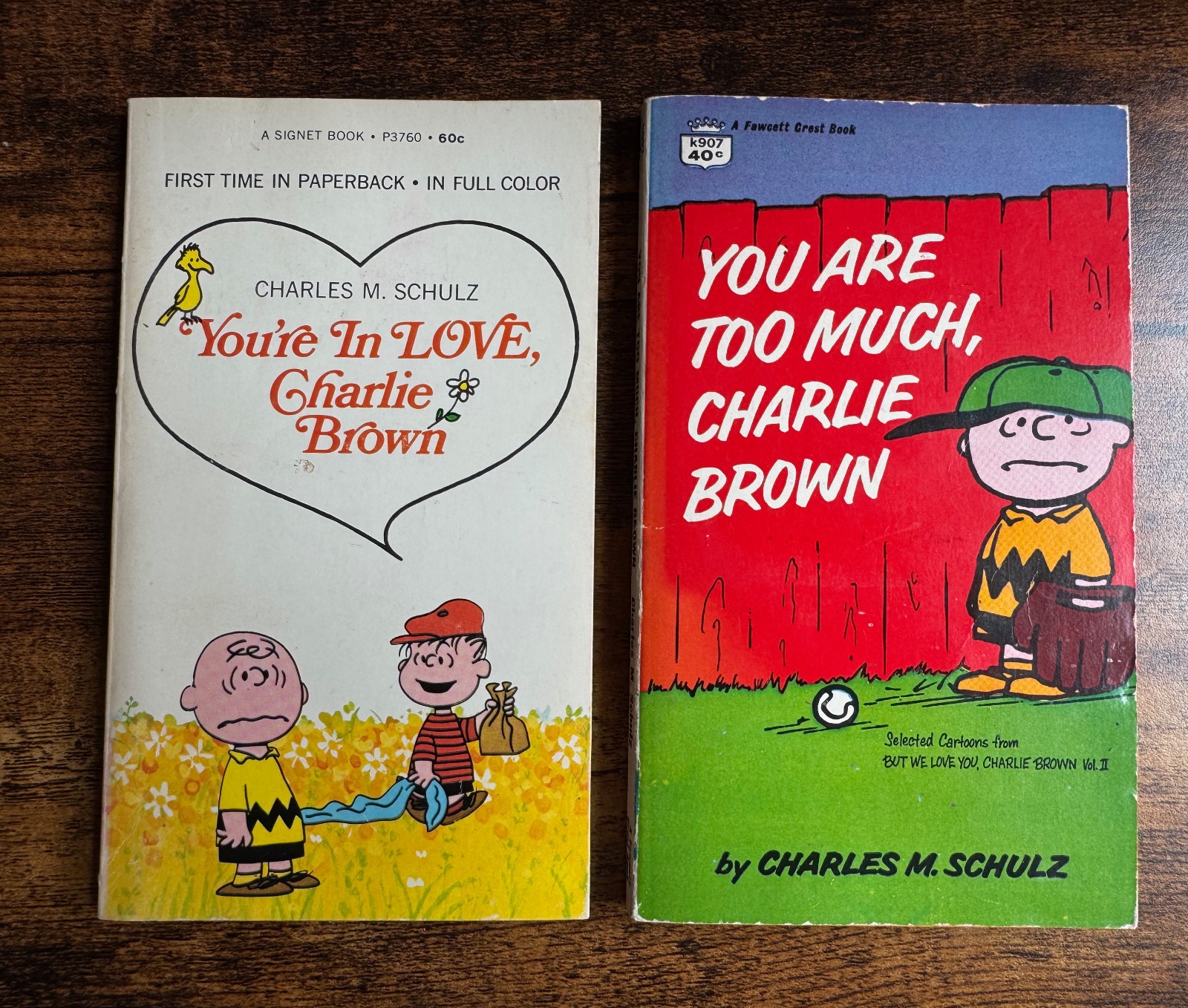 Charlie Brown Lot 2 Vintage Books - You\'re In Love, You are Too Much, Schulz Charlie Brown Lot 2 Vintage Books - You\'re In Love, You are Too Much, Schulz