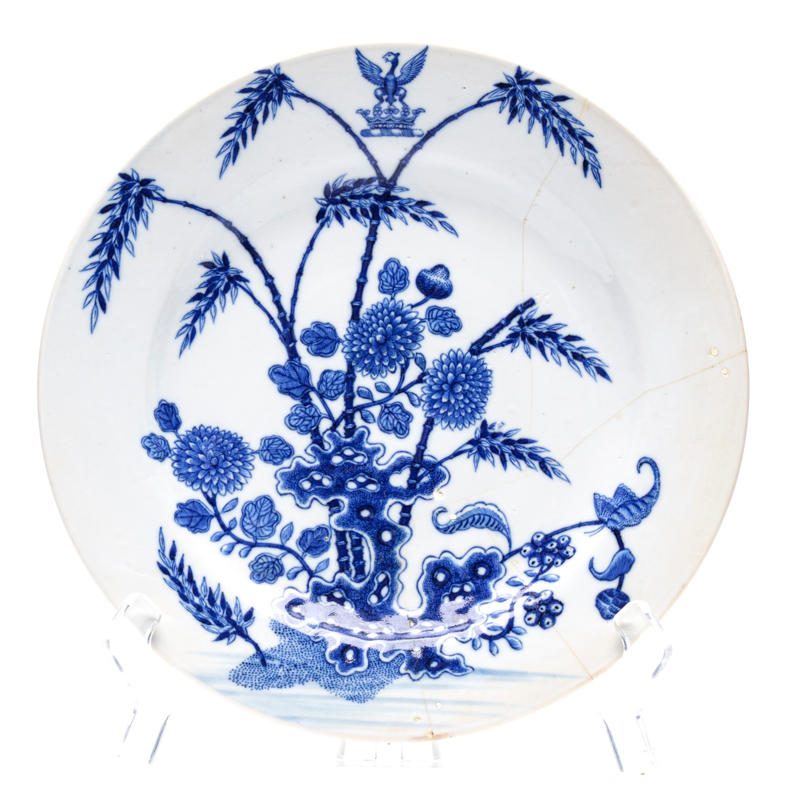 Chinese Porcelain Plate Armorial Crest Wheler Family Qianlong Blue White 18C