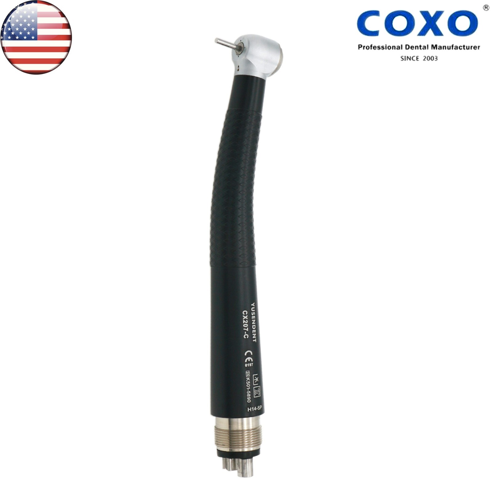 US COXO YUSENDENT Dental Push Button High Speed Handpiece M4 4 Holes Black US COXO YUSENDENT Dental Push Button High Speed Handpiece M4 4 Holes Black