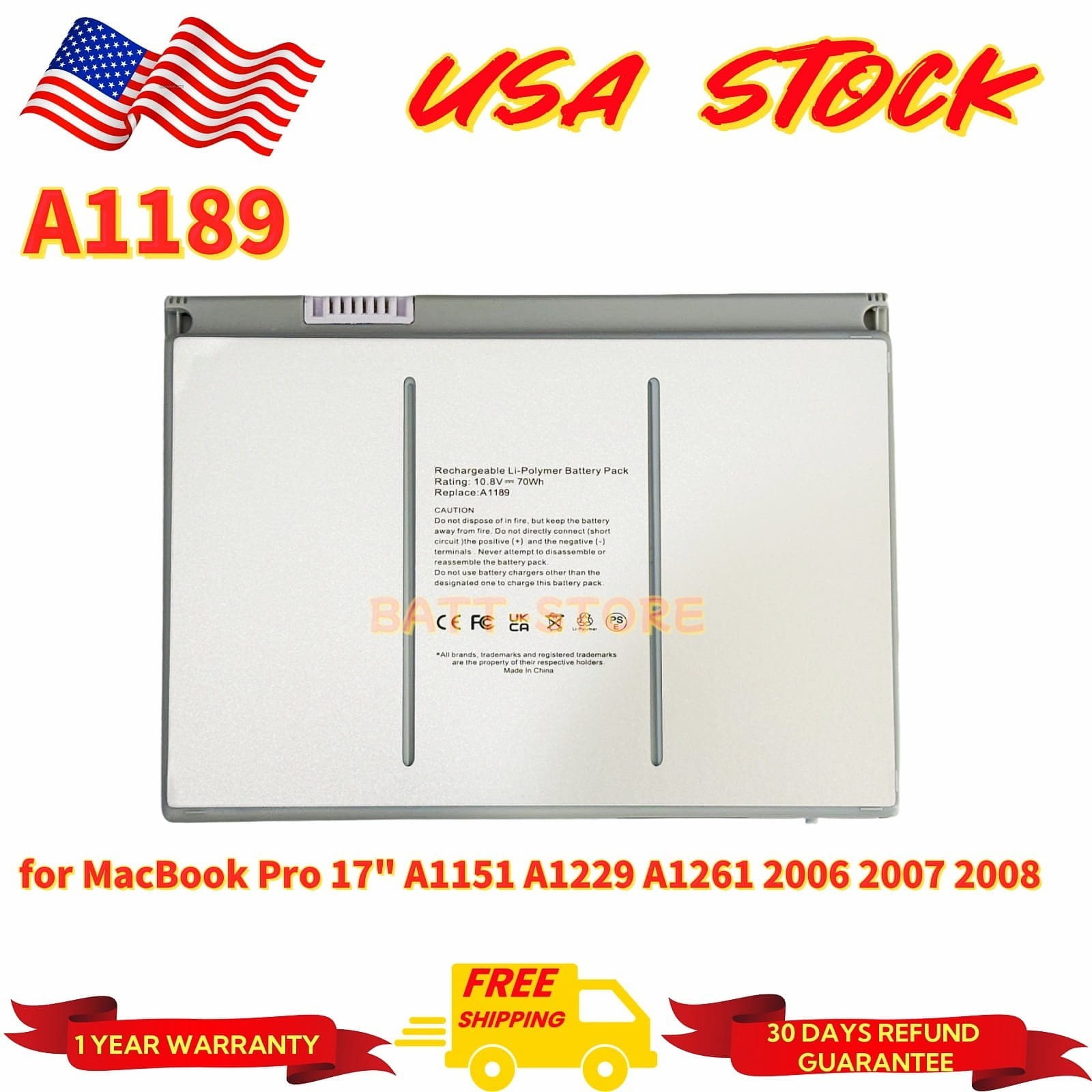 A1189 New 10.8 V Battery for MacBook Pro 17 inch A1212 A1151 A1229 A1261