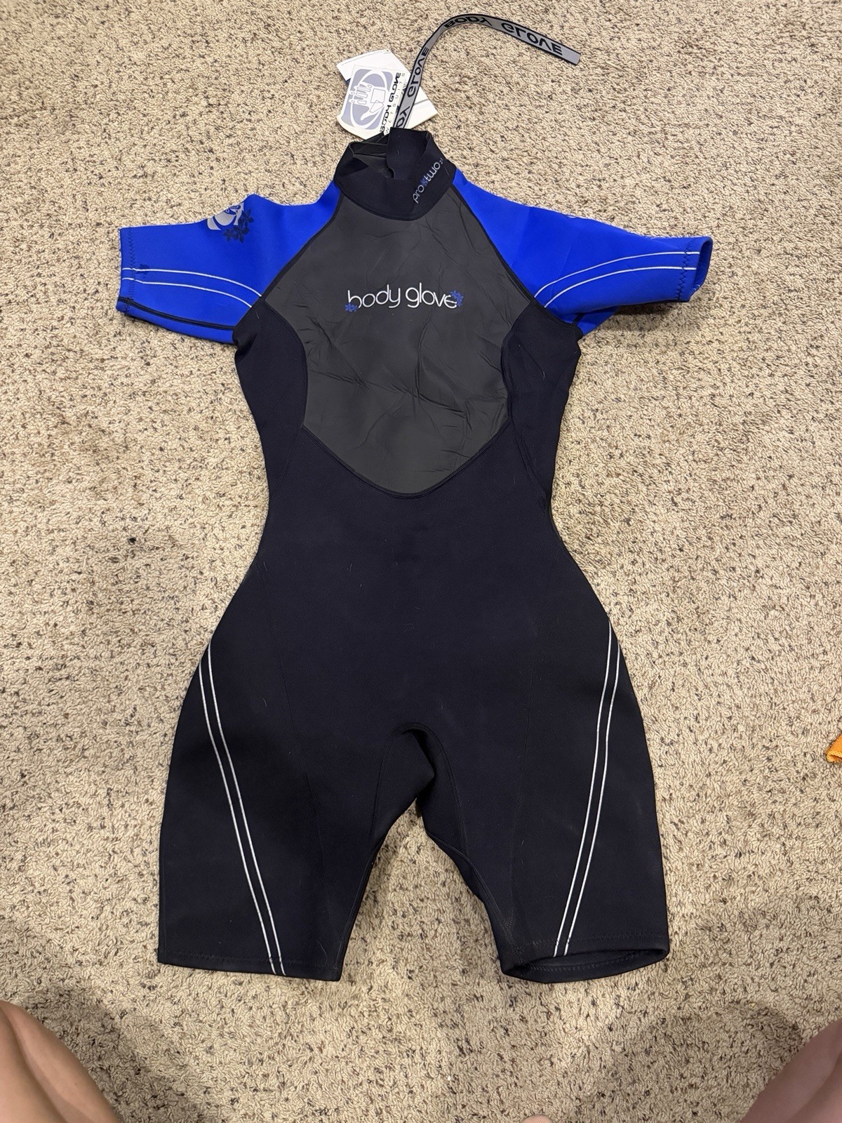Body Glove Womens 9/10 Shorty Wetsuit Black Blue Back Zip Surf Swim Body Glove Womens 9/10 Shorty Wetsuit Black Blue Back Zip Surf Swim