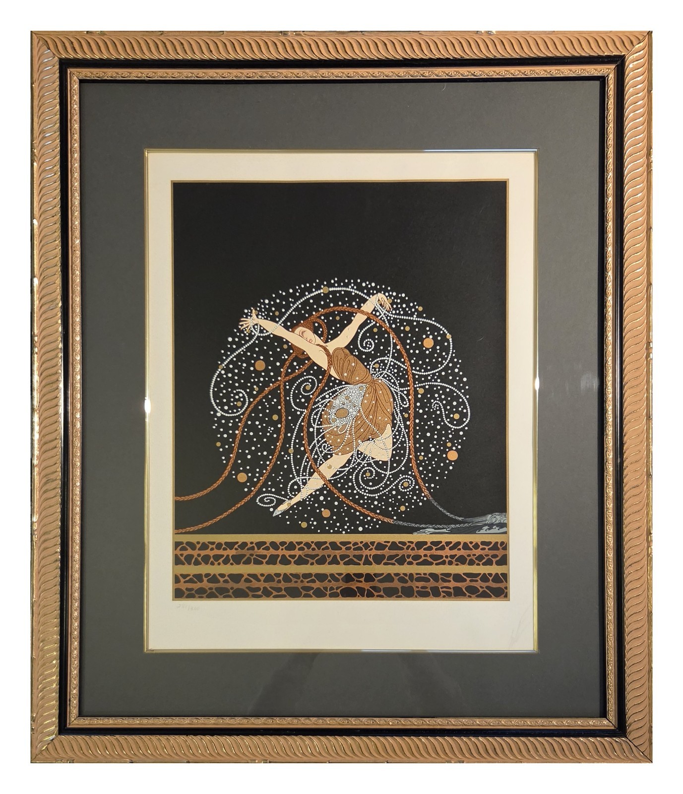 Erte Ondee 1983 Pencil Signed Serigraph 281/300 Art Deco Rain Dancer 36x30 Frame