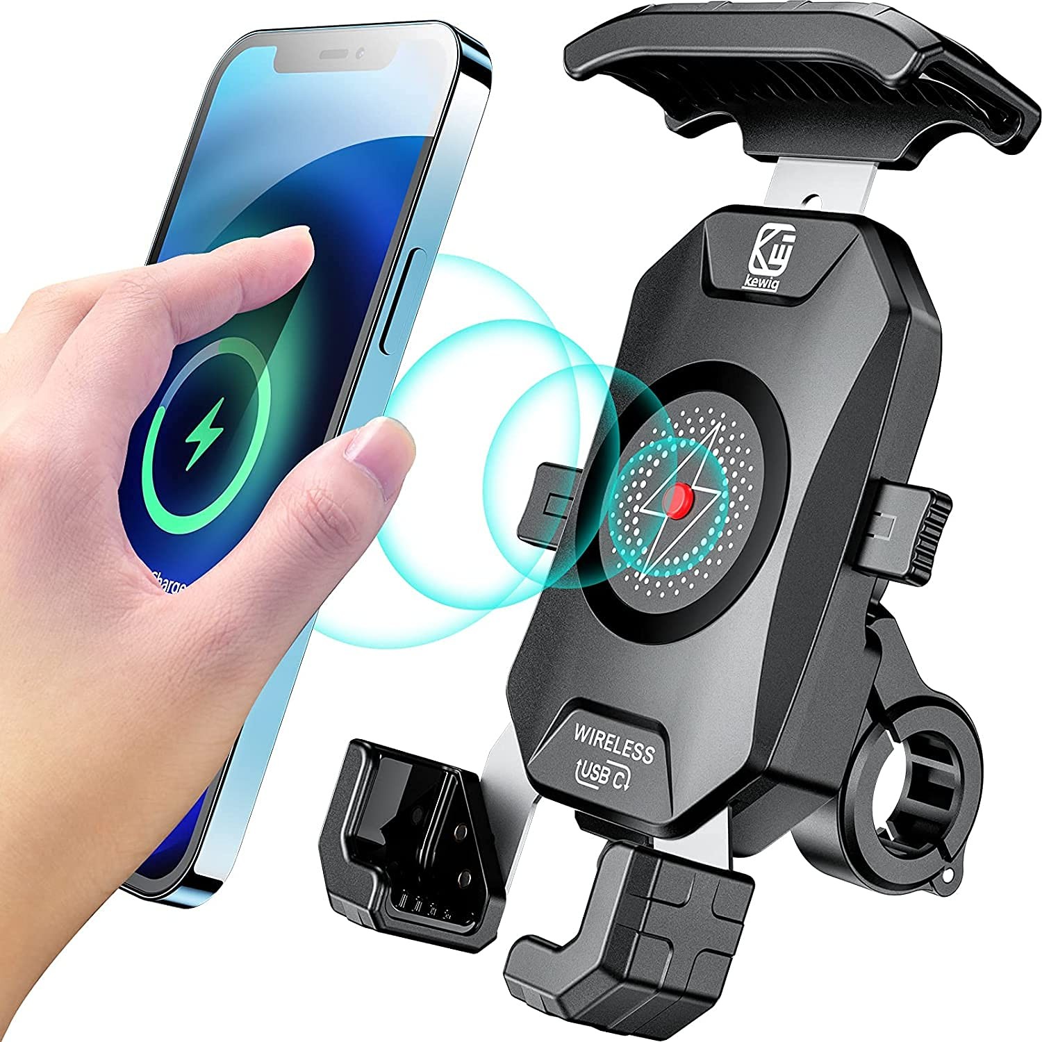 KEWIG Motorcycle Phone Mount Qi 15W Wireless & USB C 20W Fast Charging Black KEWIG Motorcycle Phone Mount Qi 15W Wireless & USB C 20W Fast Charging Black