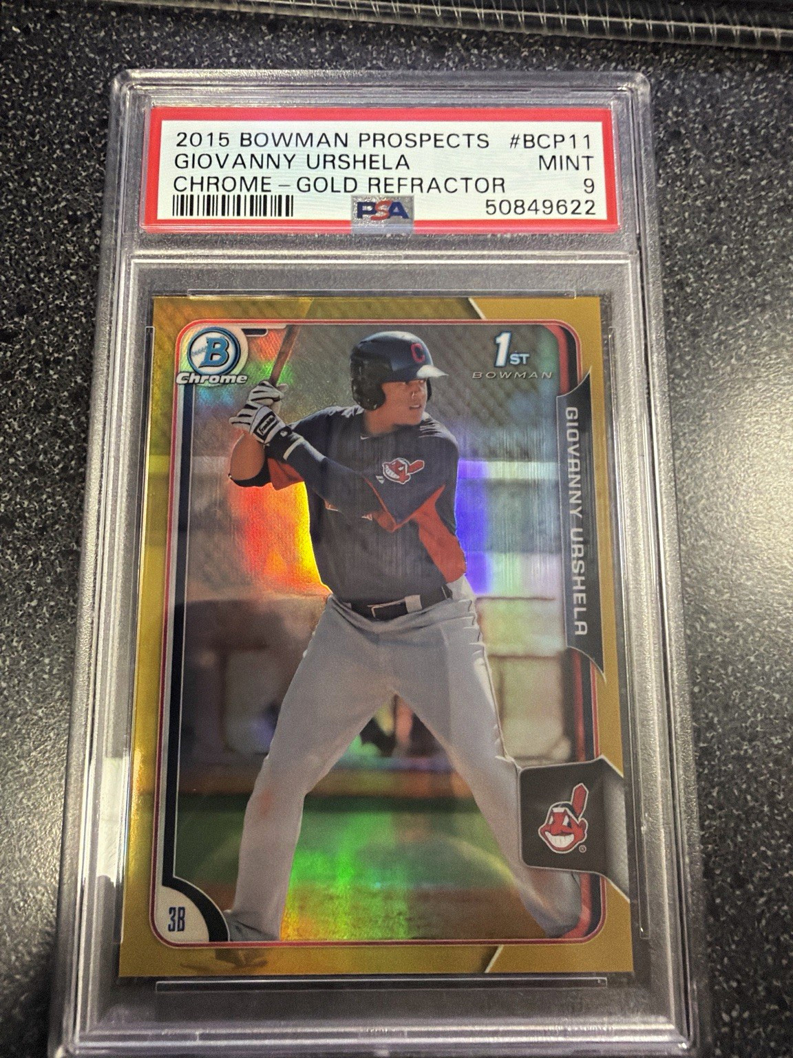 Topps 2015 Bowman Chrome Prospects Giovanny Urshela BCP11 Gold /50 PSA 9