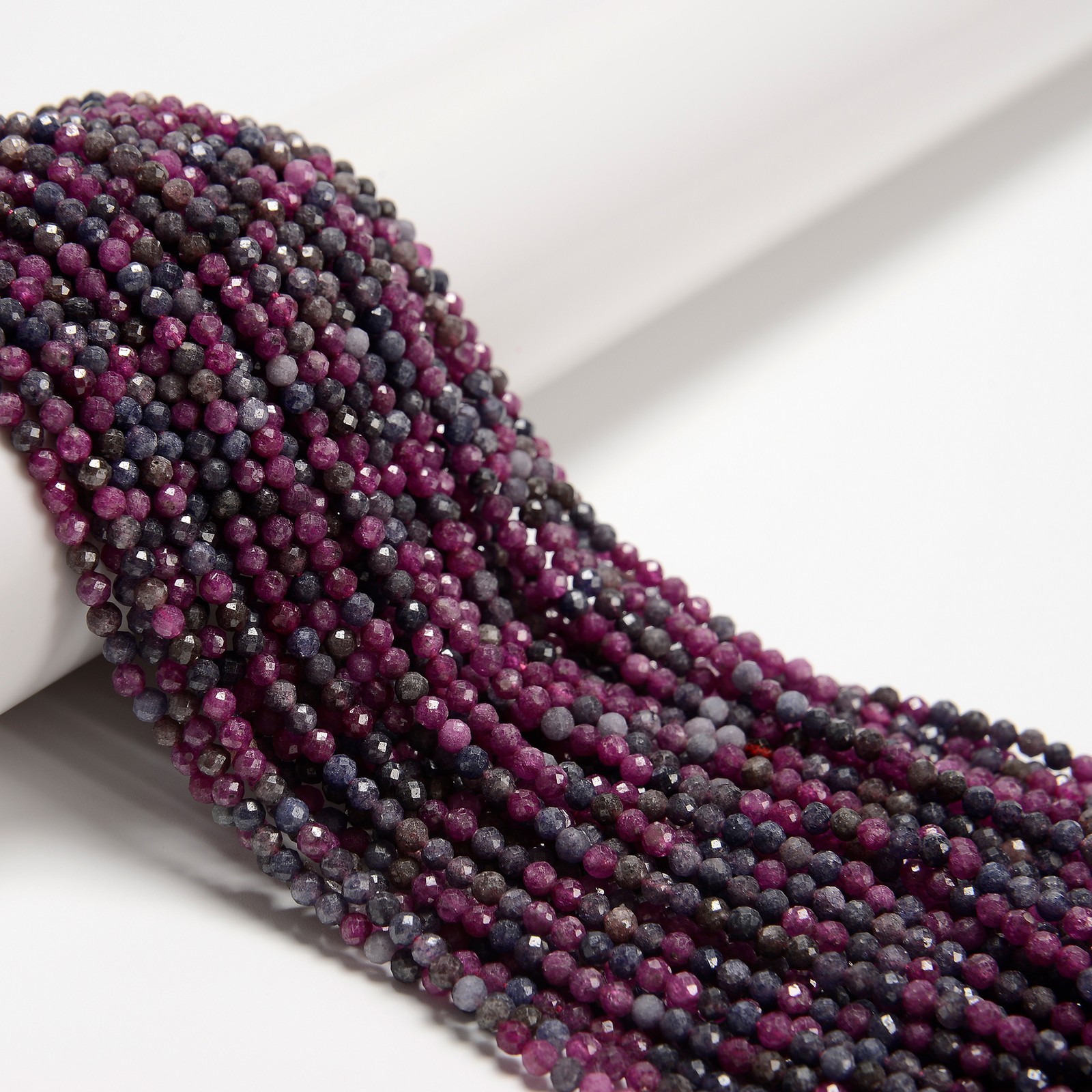 Natural Ruby Sapphire Mixed Faceted Round Beads Size 3mm 15.5\'\' Strand