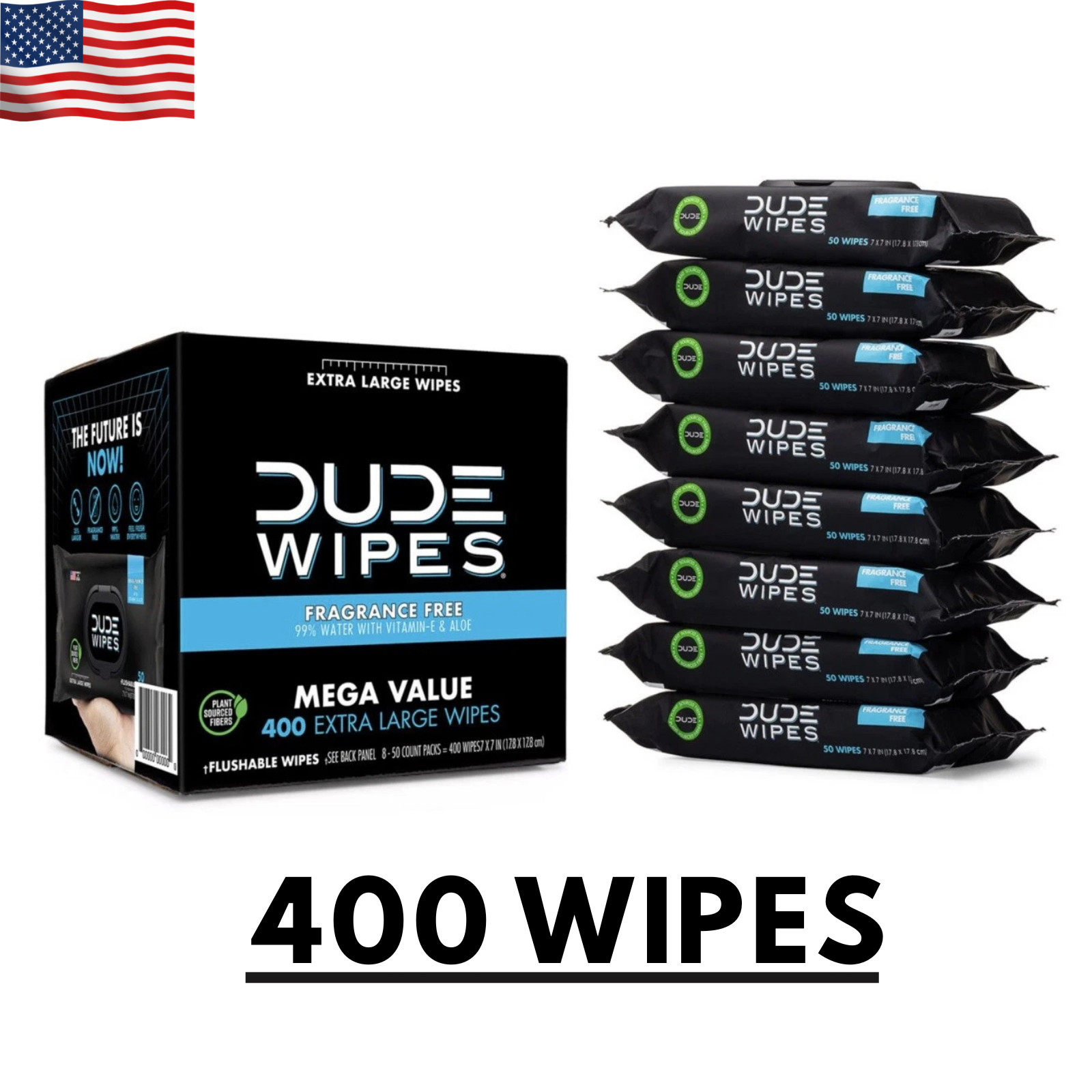 DUDE WIPES XL Flushable Wipes 400 Count Fragrance Free Extra Large