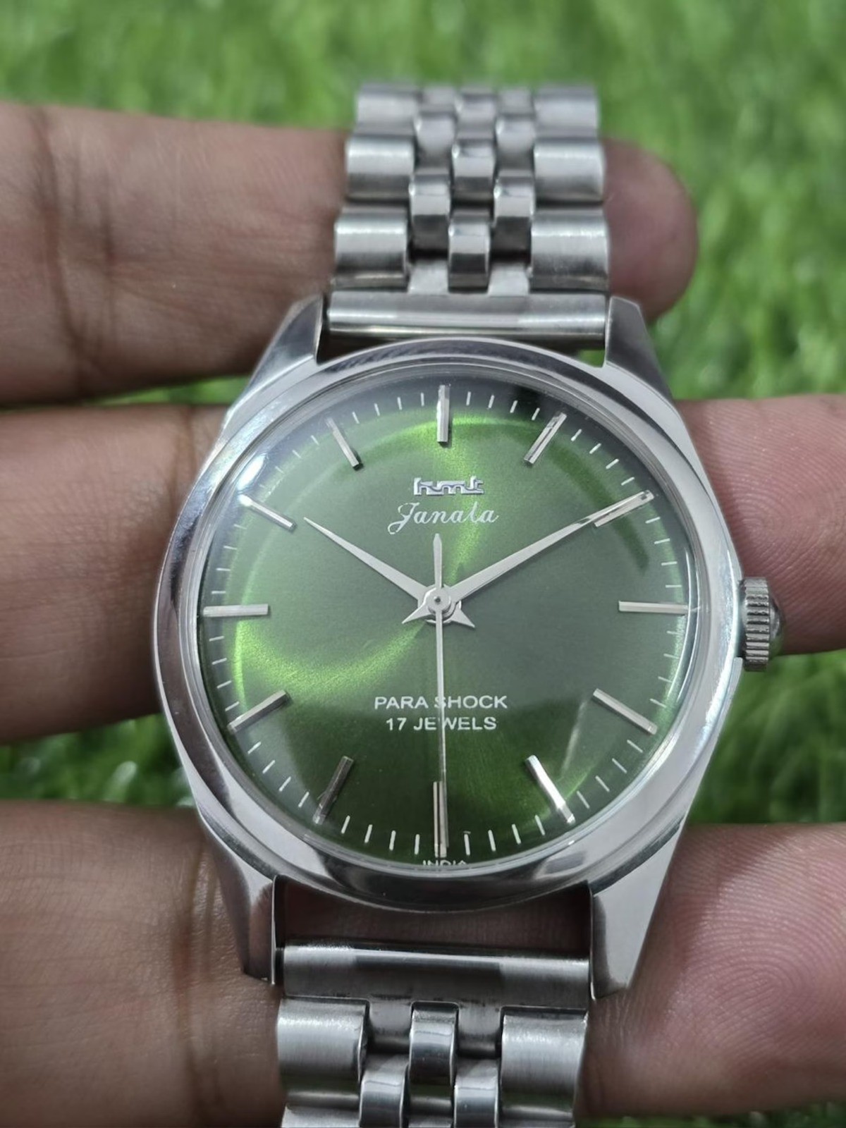 Vintage HMT Janata Transparent Back Hand Winding Men Steel 17 Jewels Wrist Watch