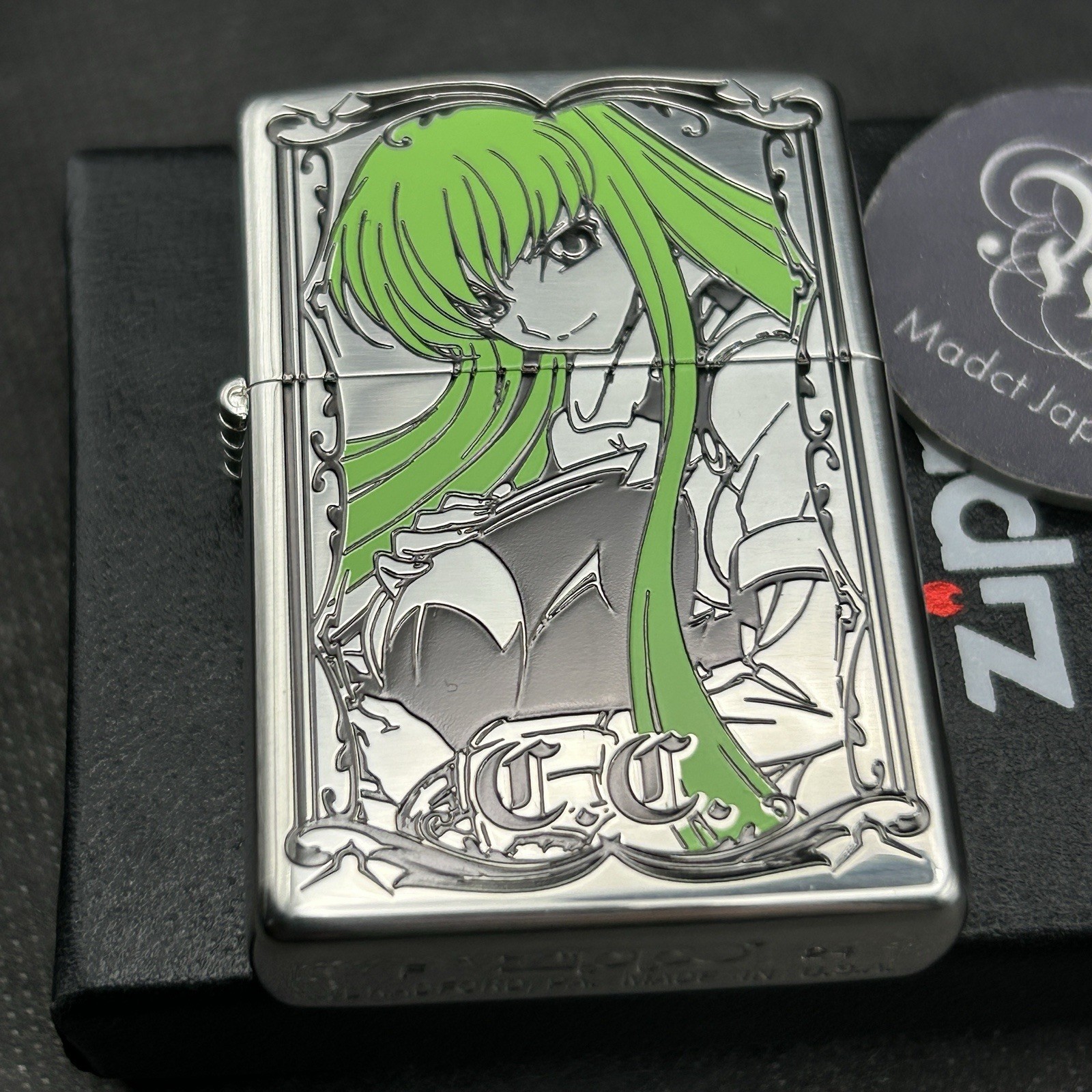 Zippo Oil Lighter Code Geass C.C. Silver Brass Color Limited Japan Anime Zippo Oil Lighter Code Geass C.C. Silver Brass Color Limited Japan Anime