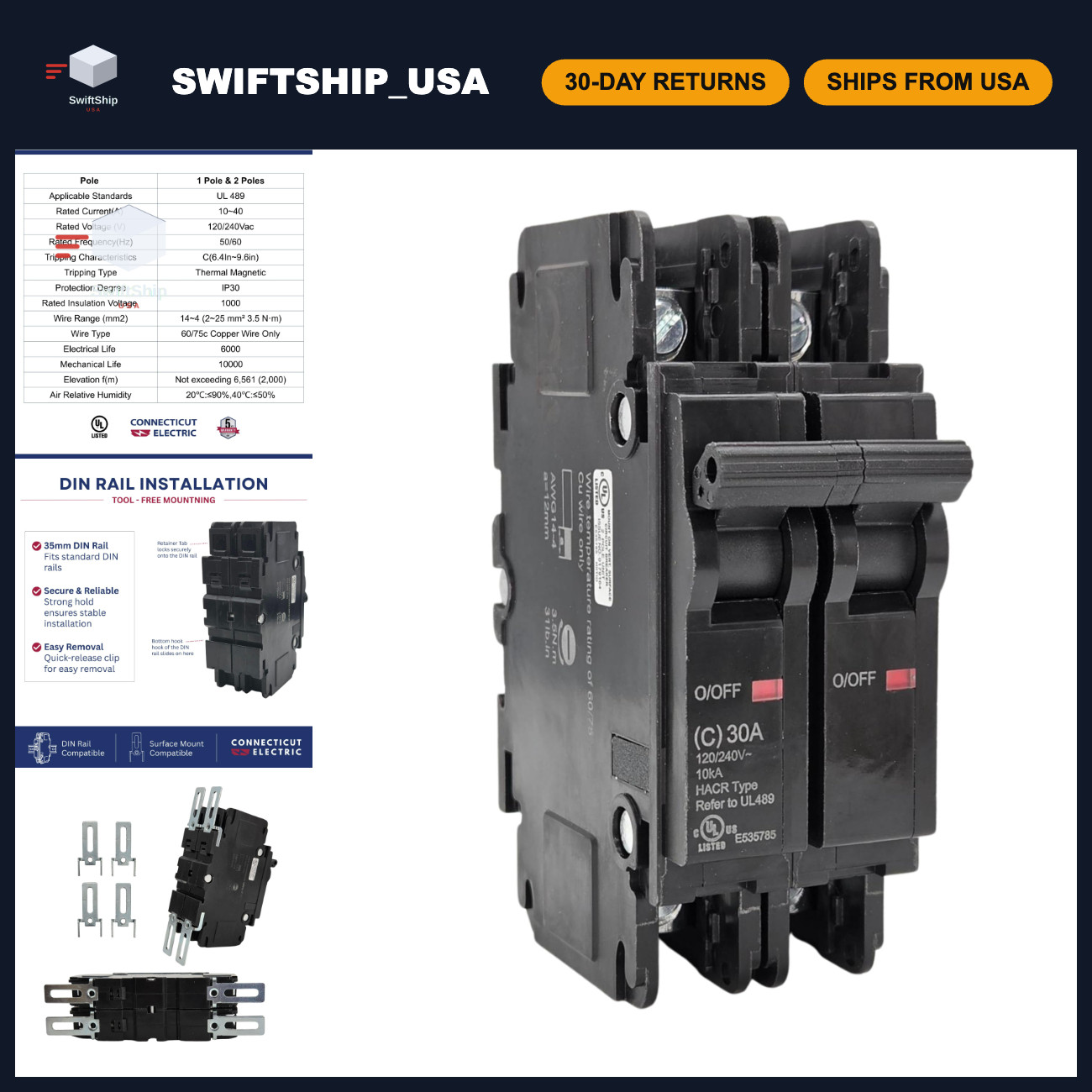 20 Amp AC Miniature Circuit Breaker 2-Pole 120/240V, DIN Rail/Surface Mount, UL 20 Amp AC Miniature Circuit Breaker 2-Pole 120/240V, DIN Rail/Surface Mount, UL