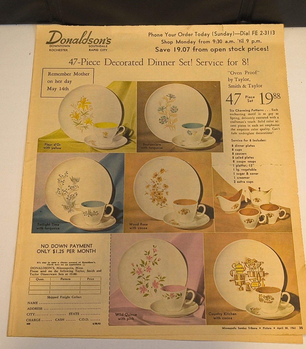 RARE Vintage 1961 Taylor Smith & Taylor Ever Yours Tribune Newspaper Ad Ephemera