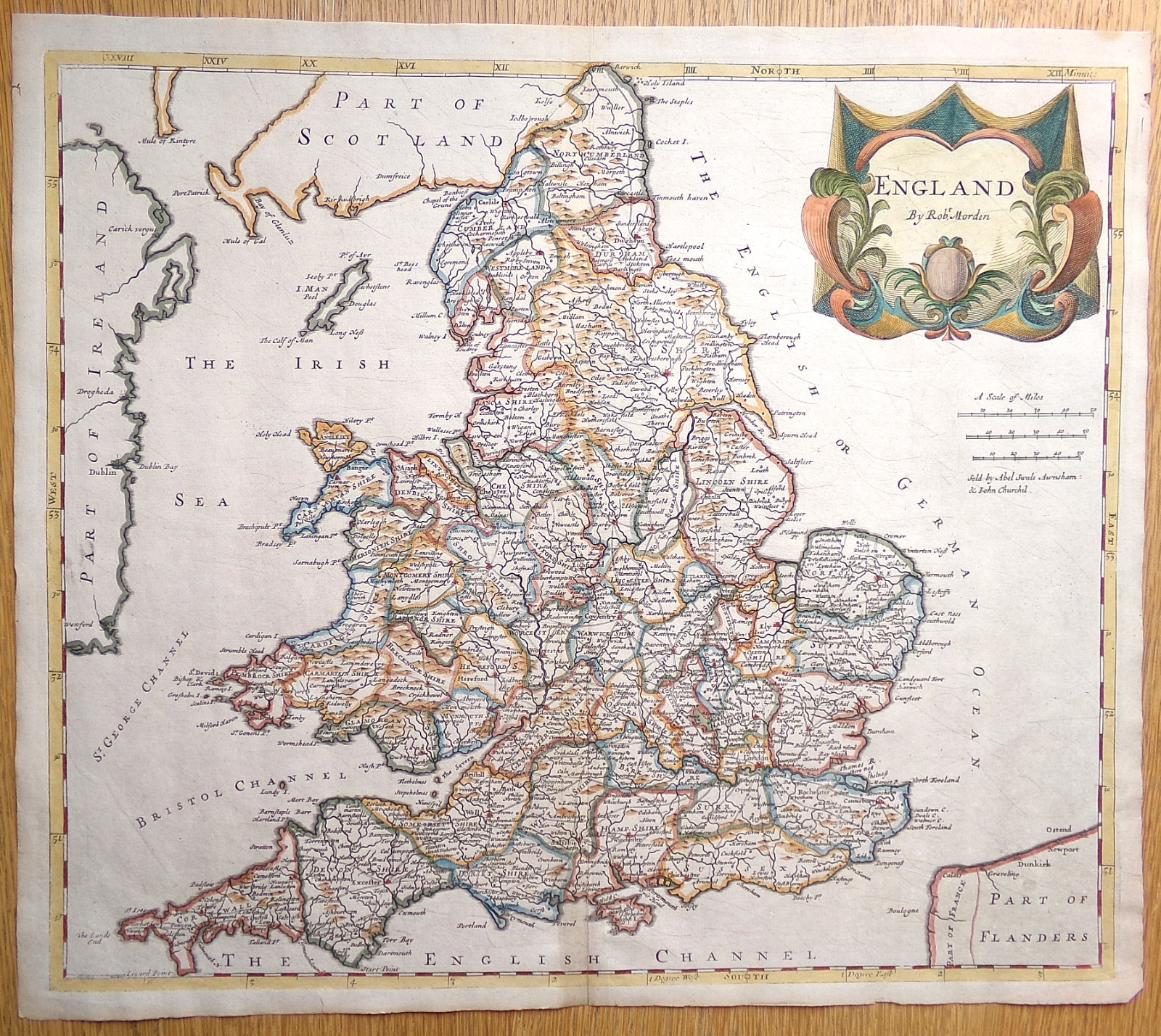 Original Antique Map of ENGLAND 1695 Robert Morden Genuine Old Vintage Map