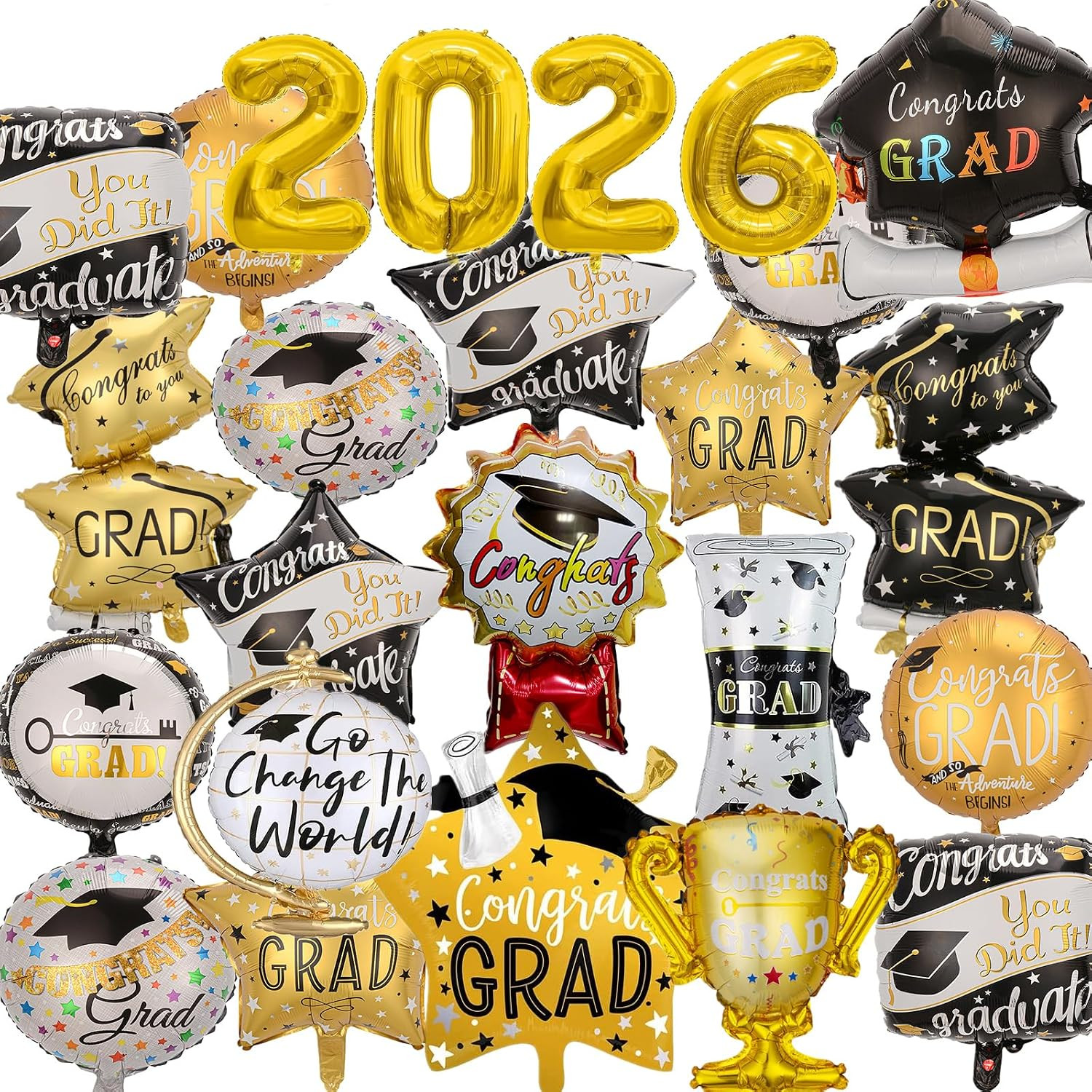 24Pcs Graduation Party Balloons Class of 2026 Congrats Grad Foil Balloons
