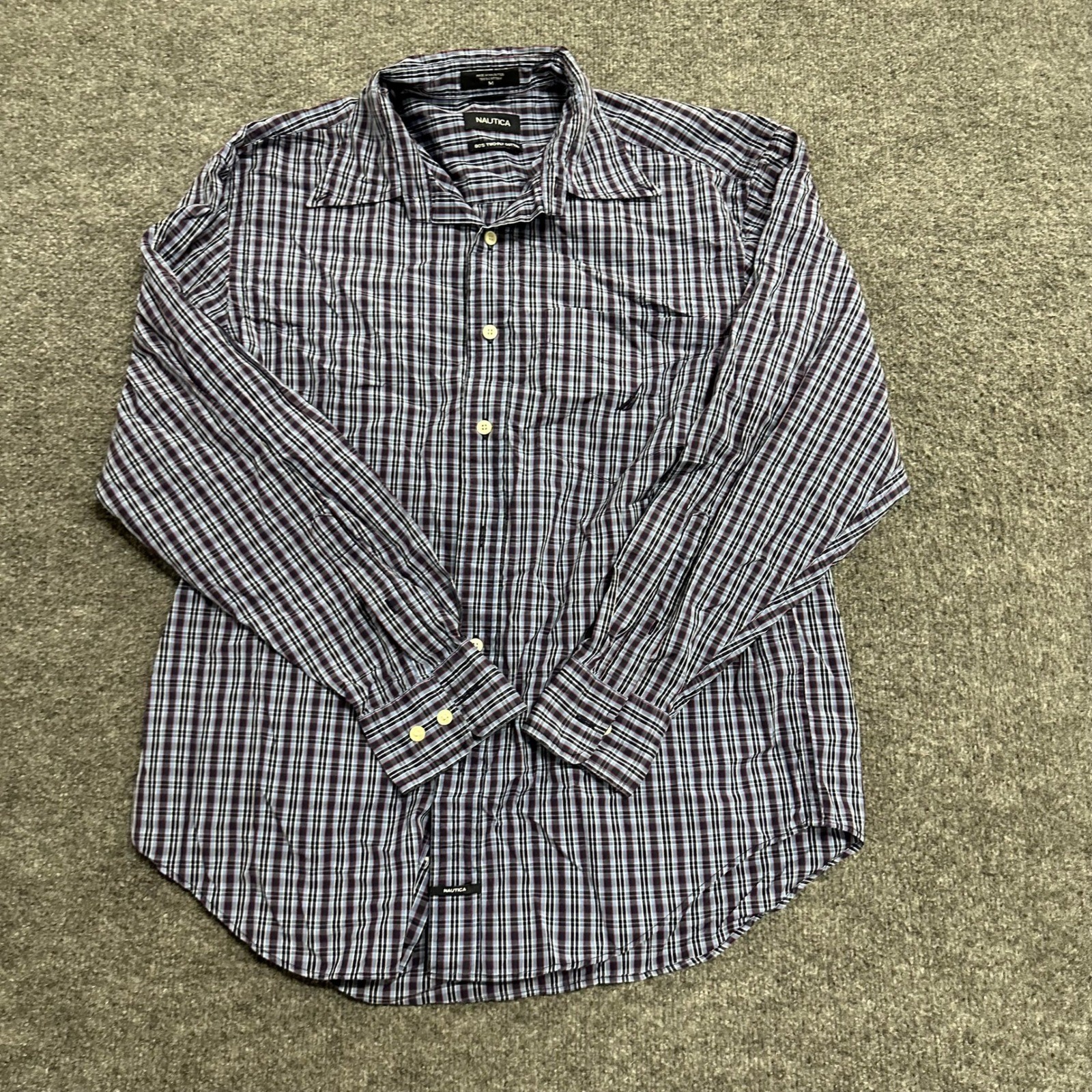 Nautica Button Down Mens Size M Blue Plaid 80s Two-Ply Cotton Long Sleeve Shirt