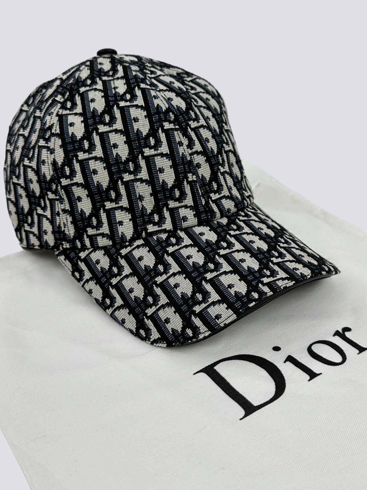 Dior Oblique Monogram Logo Cotton Canvas Baseball Cap Hat Gray Size M