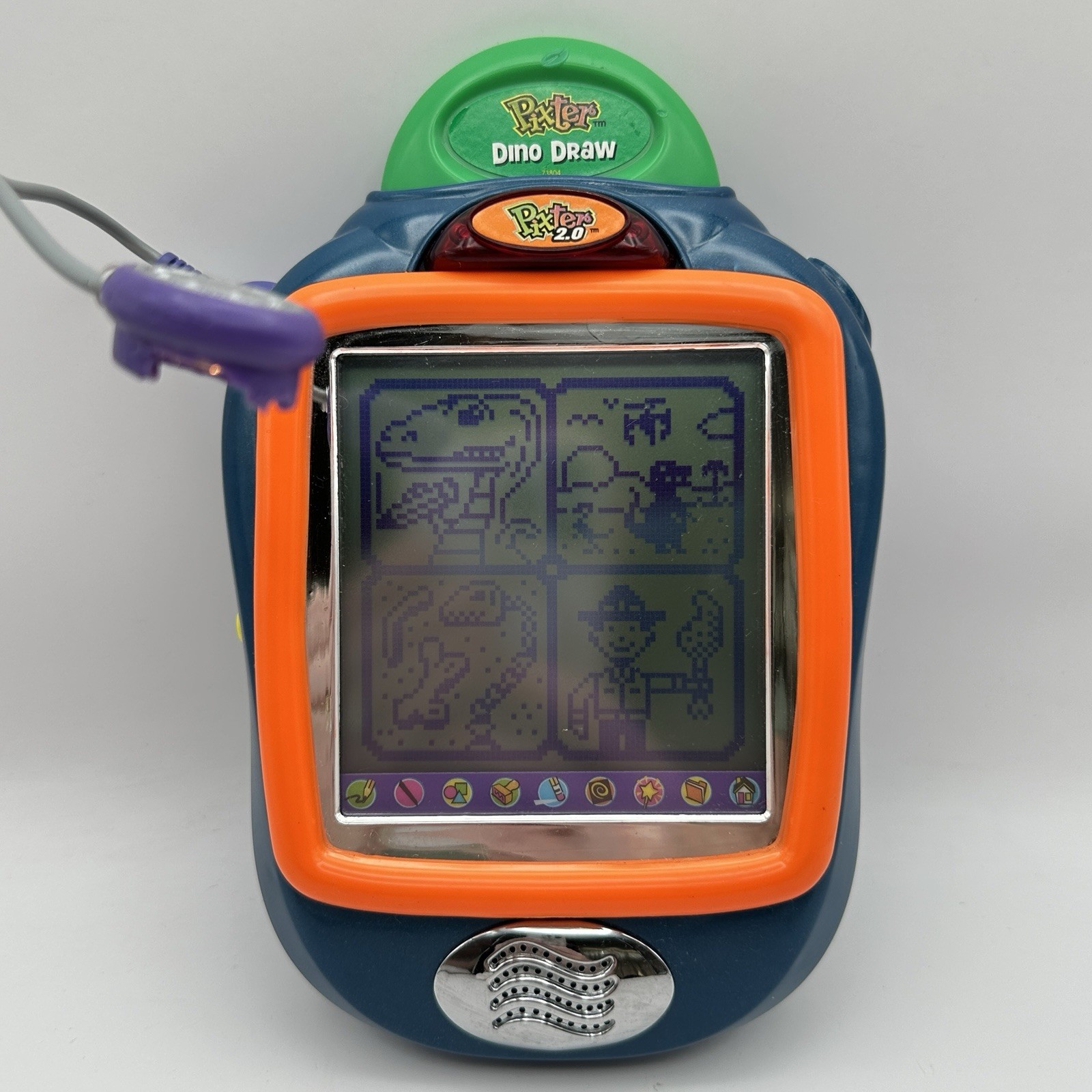 VTG Pixter 2.0 Handheld Creativity Drawing Computer Game Dino Draw W/ Light Y2K
