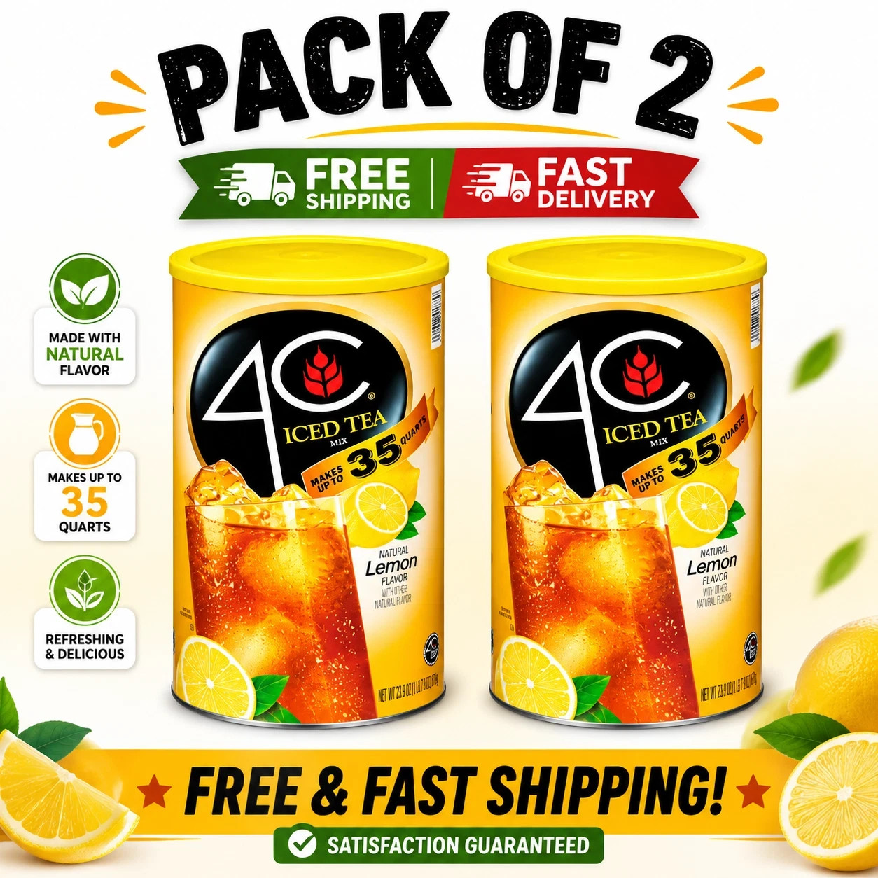 (2 pack) 4C Lemon Iced Tea Mix, 82.6oz (2 pack) 4C Lemon Iced Tea Mix, 82.6oz
