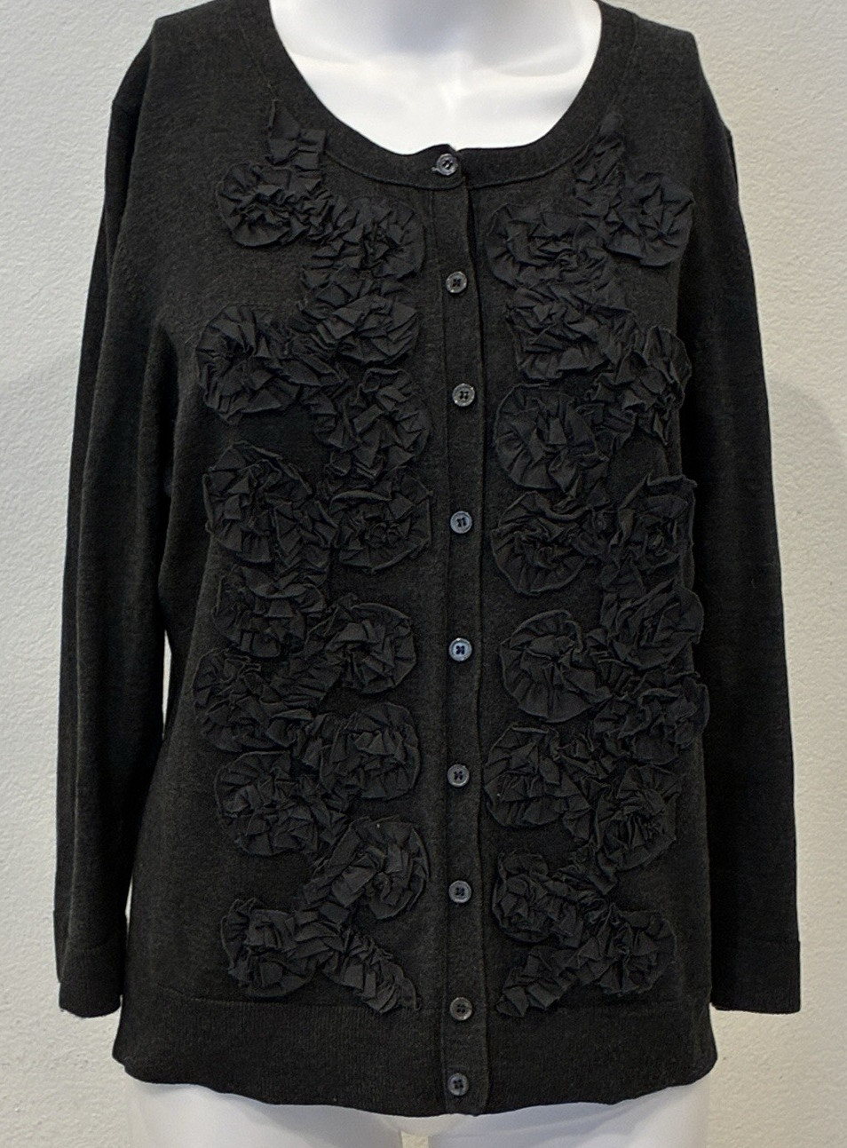 Vtg Evie Silk Blend Black Embellished Cardigan Sweater Size XL Dark Romance