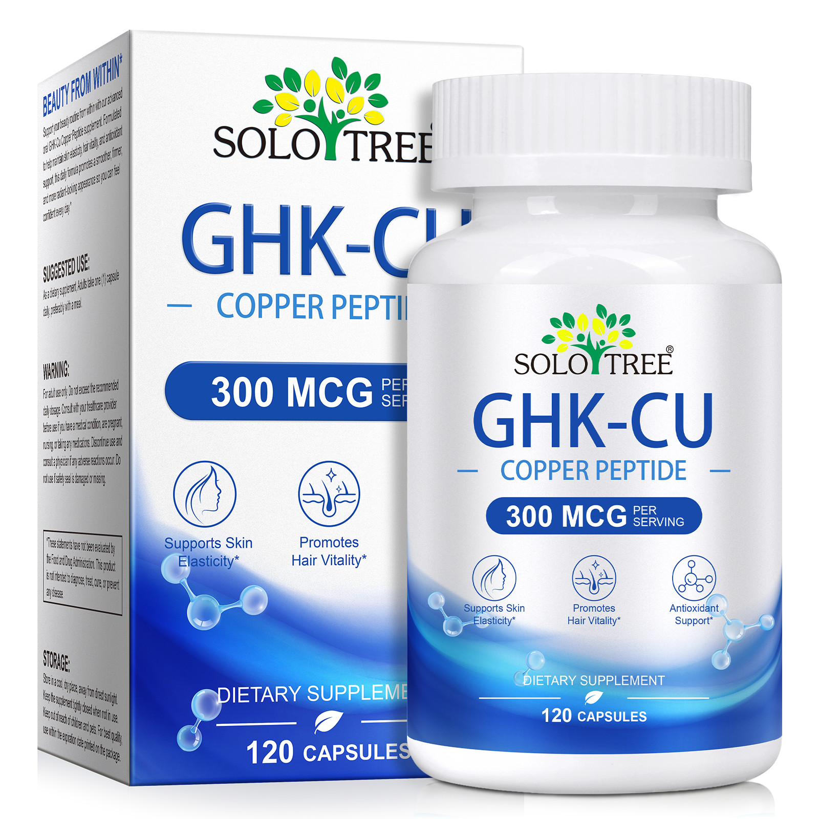 GHK-CU Copper Peptide 300 MCG per Serving 120 Capsules for Skin Elasticity and H GHK-CU Copper Peptide 300 MCG per Serving 120 Capsules for Skin Elasticity and H