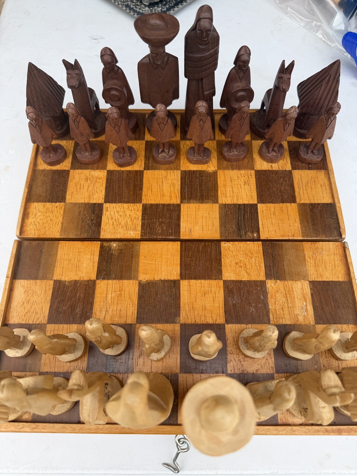 CRAZY GOOD DEAL VTG Handmade Carved Wood Chess Set Village Folk Art Complete CRAZY GOOD DEAL VTG Handmade Carved Wood Chess Set Village Folk Art Complete