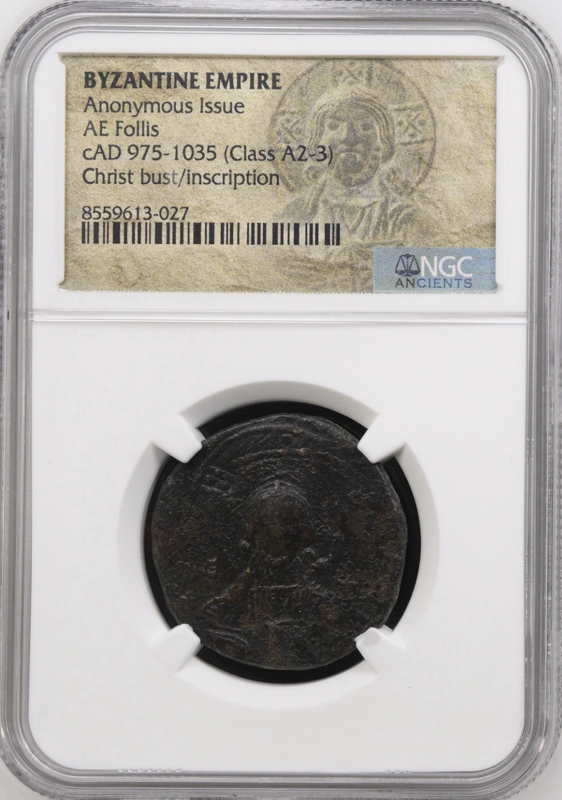 NGC Byzantine Anonymous Follis Christ Class A2-3 AD 975-1035 Ancient Coin。