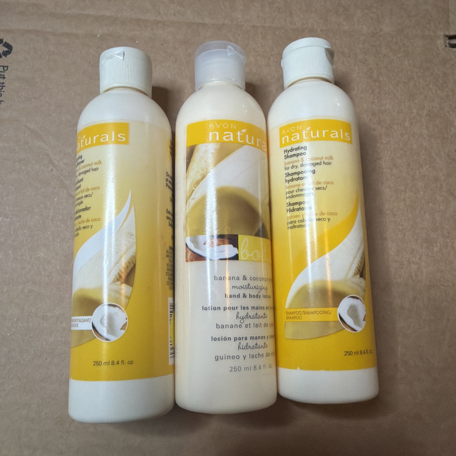 AVON NATURALS Shampoo Conditioner And Lotion BANANA & COCONUT MILK Lot Of 3 AVON NATURALS Shampoo Conditioner And Lotion BANANA & COCONUT MILK Lot Of 3
