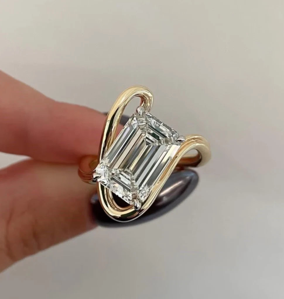 IGI 3 Ct Emerald F-VS1 Lab Grown Diamond Solitaire Wedding Ring 14K Yellow Gold