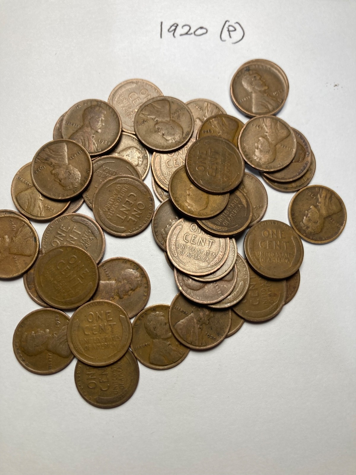 1920 (P) LINCOLN WHEAT CENT ROLL, 50 nice coins 1920 (P) LINCOLN WHEAT CENT ROLL, 50 nice coins