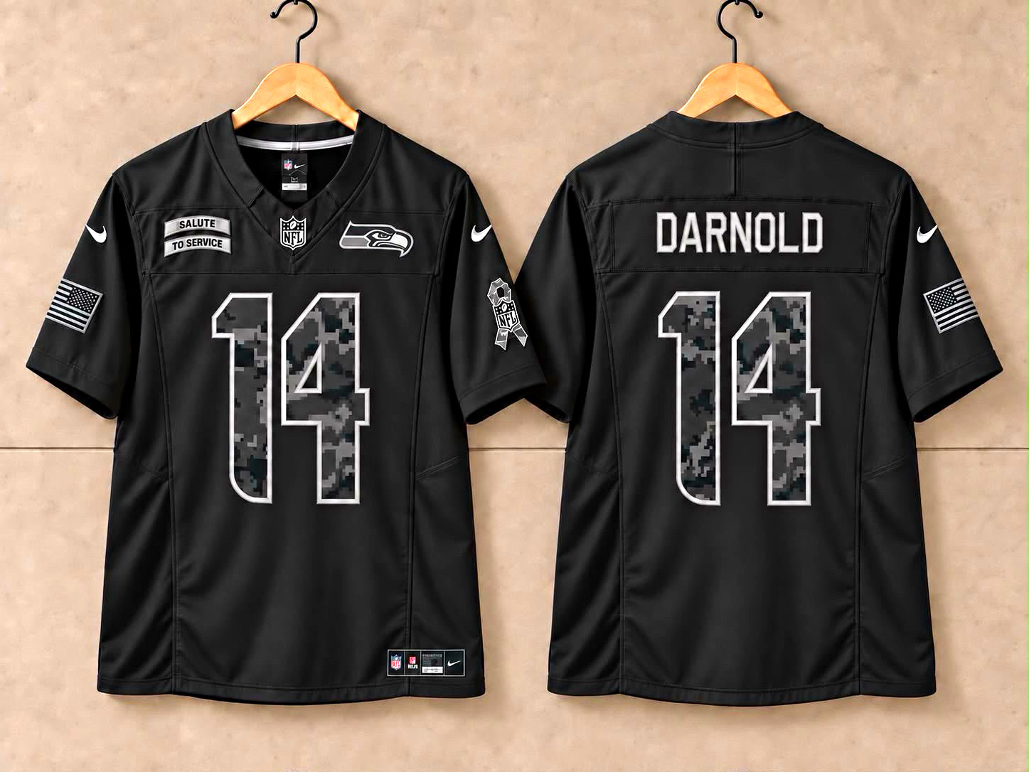Nike Seattle Seahawks Sam Darnold #14 Salute to Service Jersey Black All Sizes