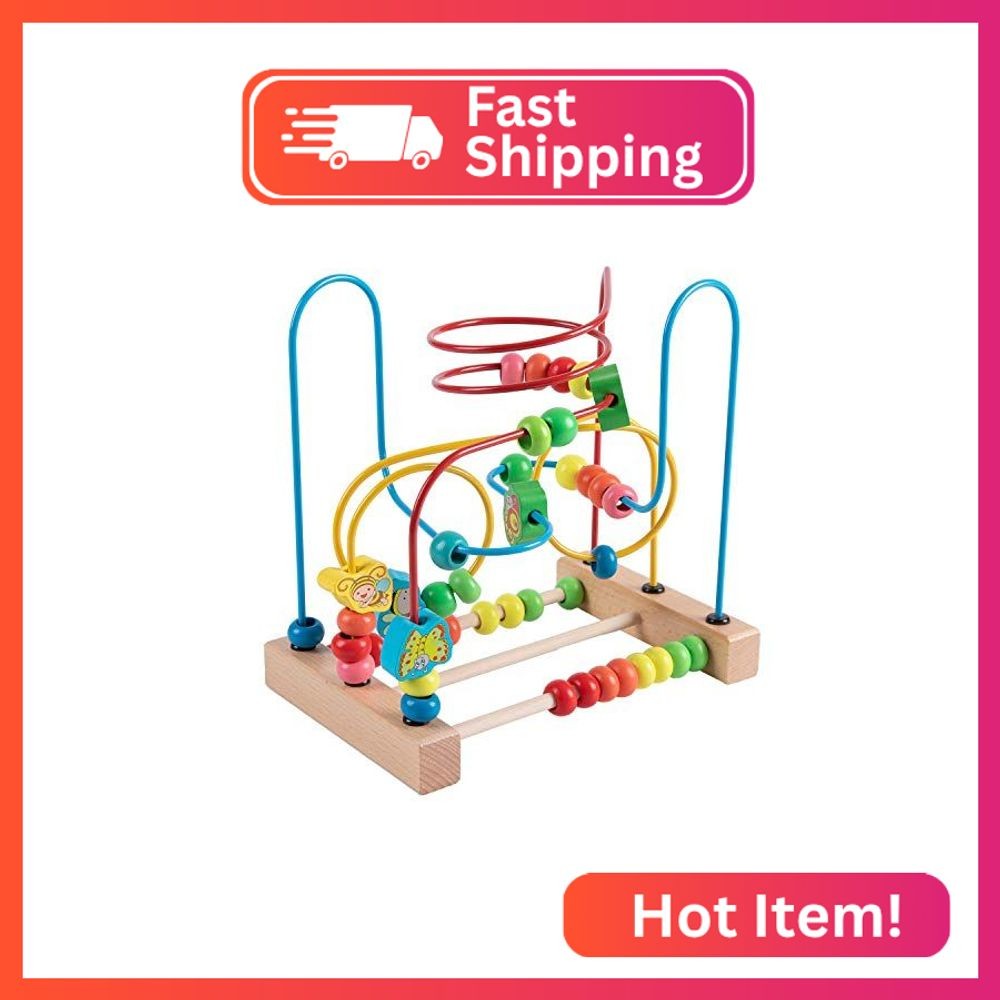 Joqutoys Bead Maze Toy for 1 2 3 Year Old, Wooden Colorful Roller Coaster Circle Joqutoys Bead Maze Toy for 1 2 3 Year Old, Wooden Colorful Roller Coaster Circle