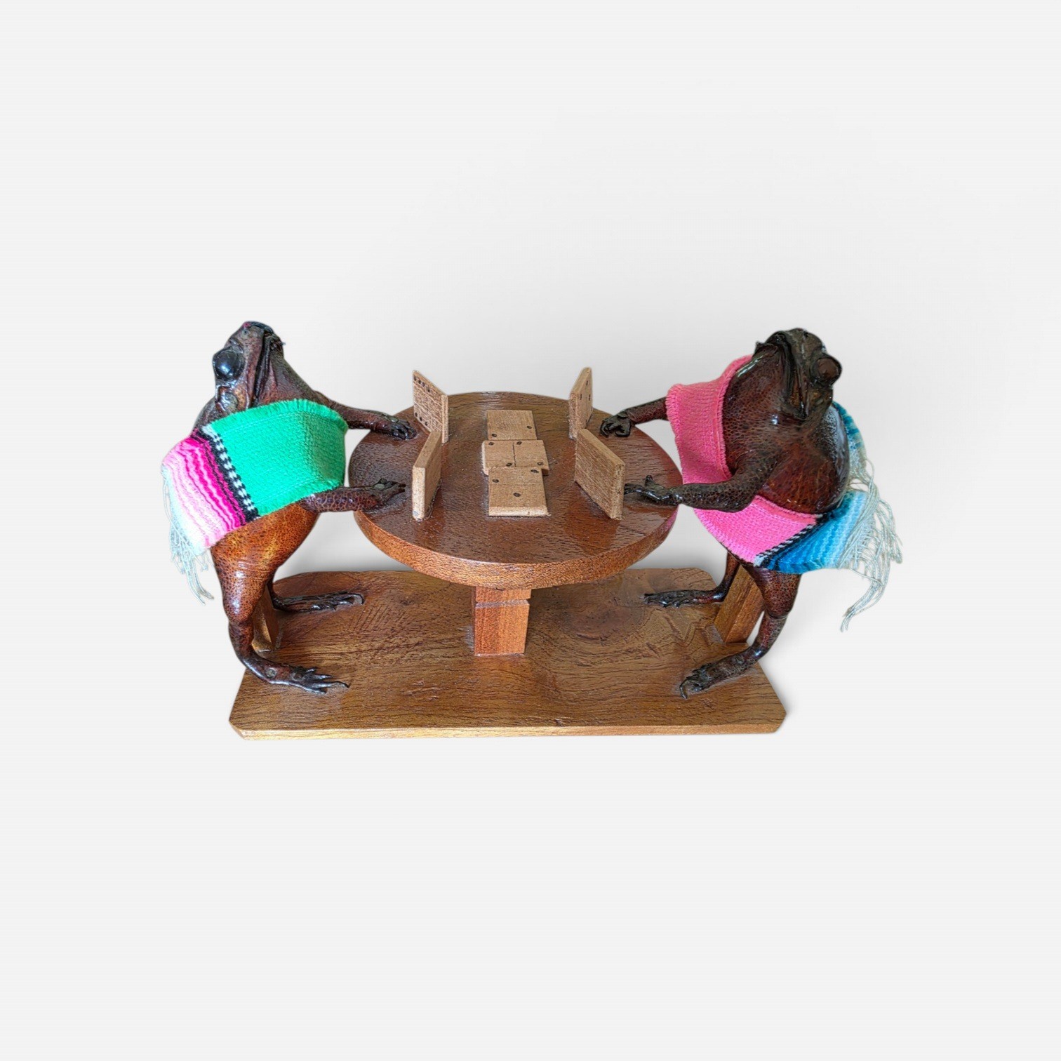Vintage Mexican Taxidermy Frogs Playing Dominoes Folk Art Diorama Oddity Kitsch