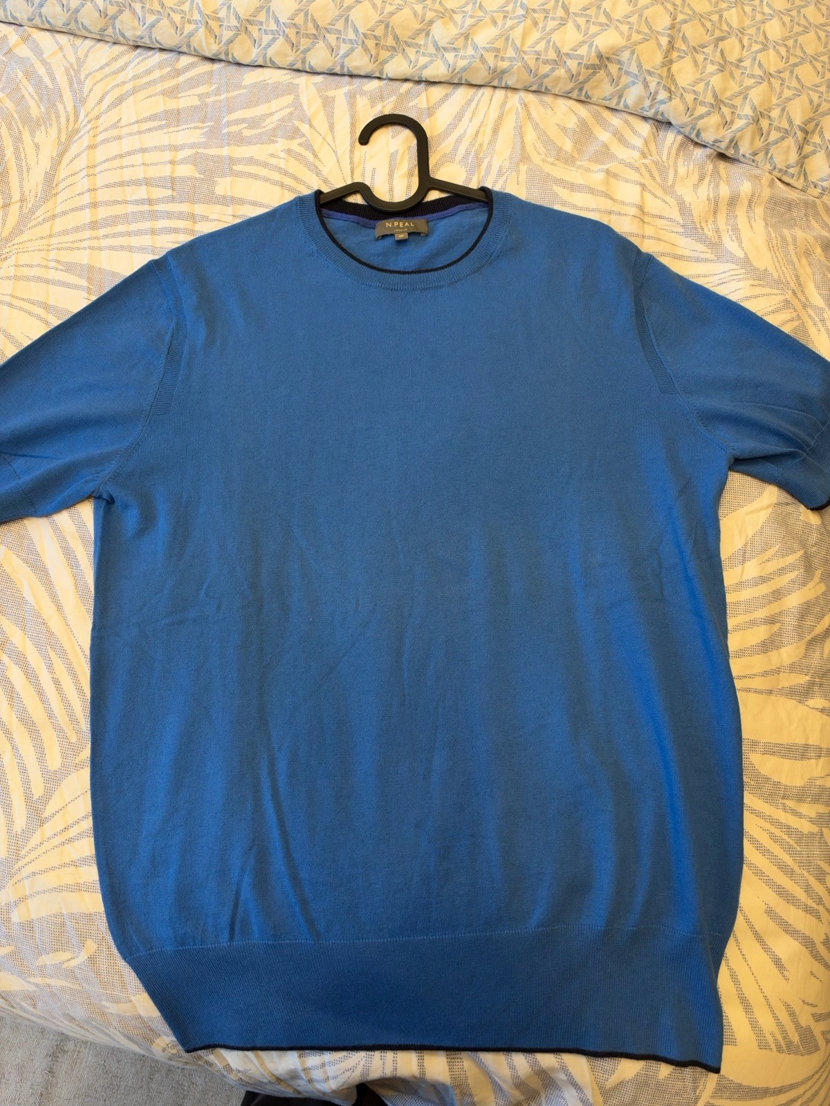 N.Peal Men\'s M Sweater Blue Solid Crew Neck Pullover Short Sleeve Cashmere Blend N.Peal Men\'s M Sweater Blue Solid Crew Neck Pullover Short Sleeve Cashmere Blend