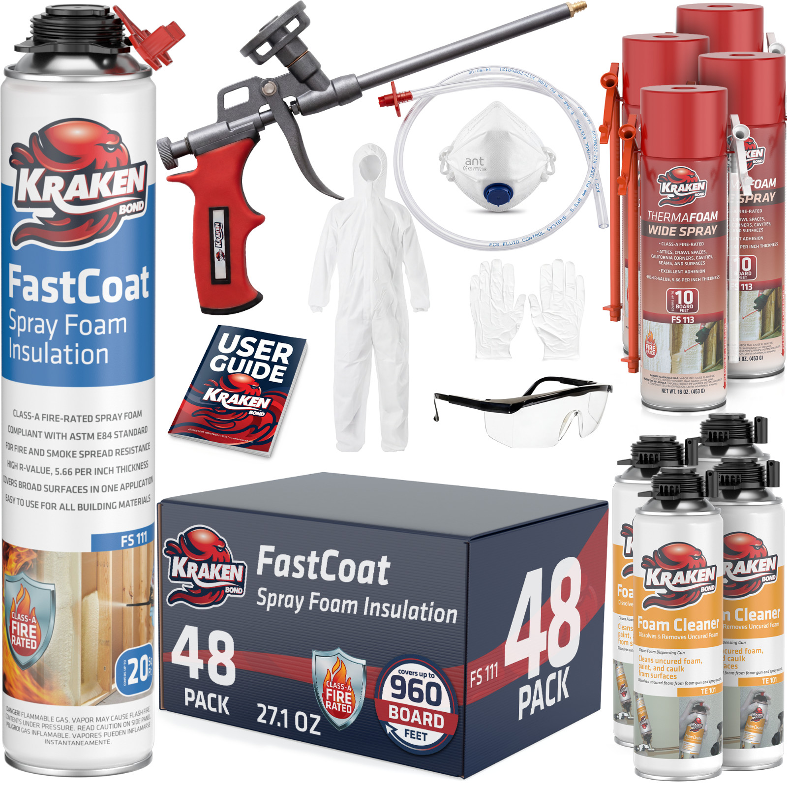 Kraken Spray Foam Insulation Kit Closed Cell Fire Rated 960 Board Feet 48 Pack
