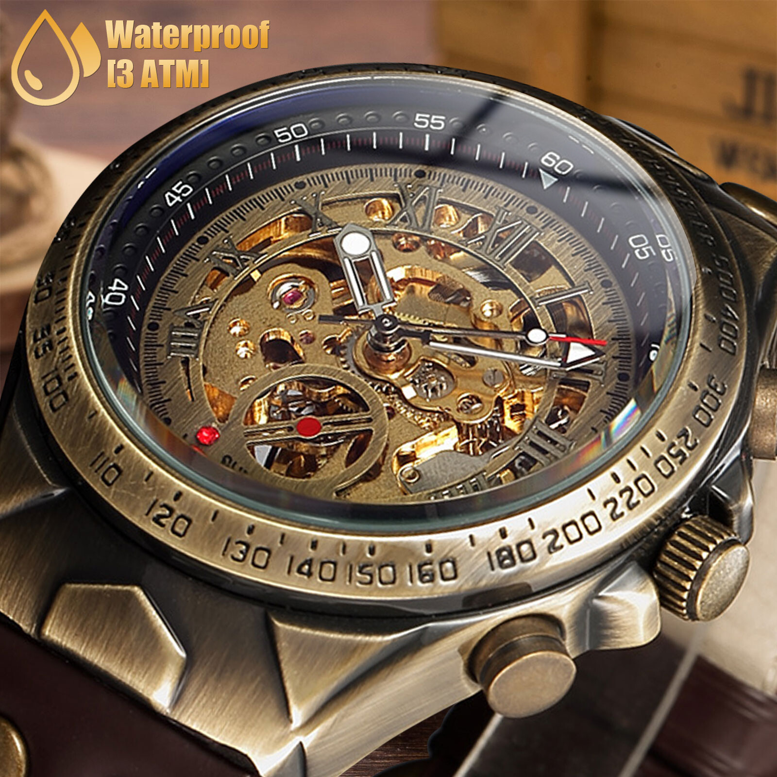 Luxury Men's Automatic Mechanical Wrist Watch Leather Strap Retro Skeleton Dial Luxury Men's Automatic Mechanical Wrist Watch Leather Strap Retro Skeleton Dial
