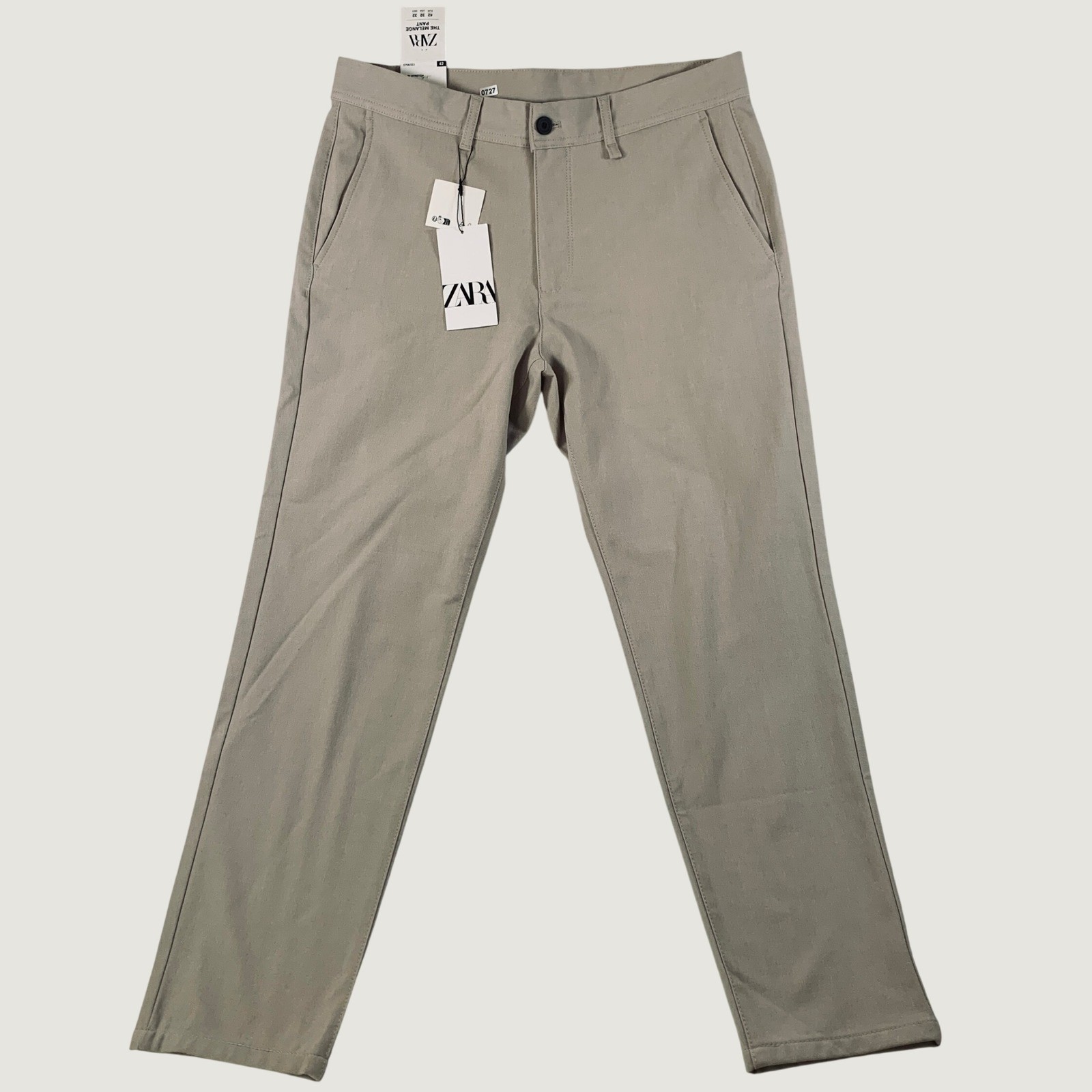 NWT Zara The Melange Pant Men\'s US 32 Beige Slim Stretch Chino Trousers