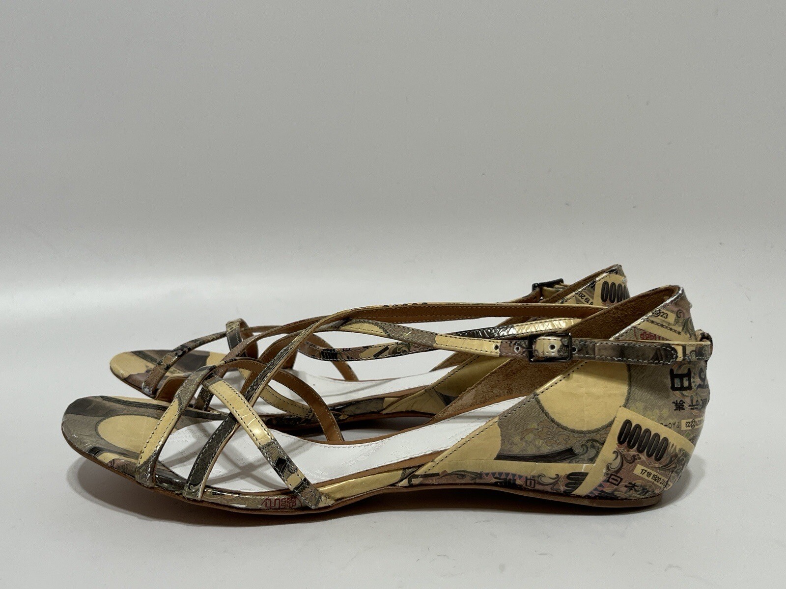 Vtg MAISON MARGIELA BANKNOTE STRAPPY FLATS 38 Vtg MAISON MARGIELA BANKNOTE STRAPPY FLATS 38