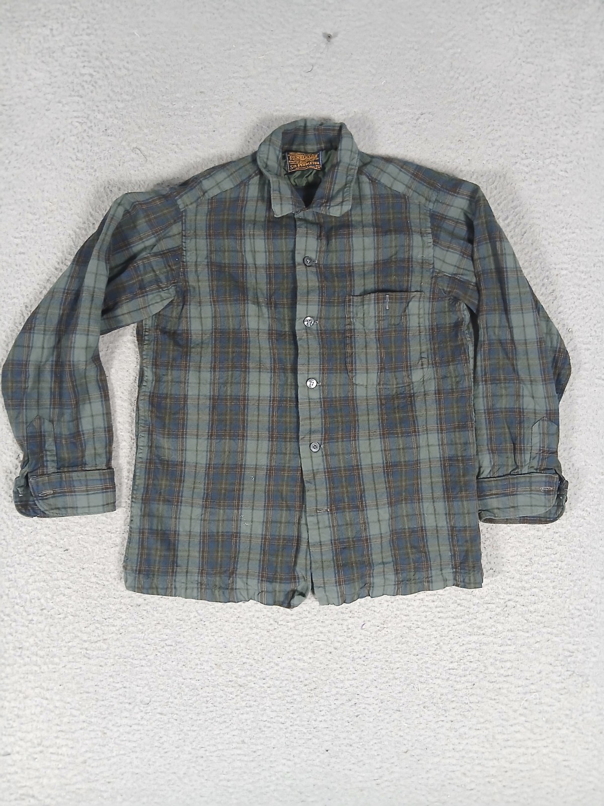 Vtg Pendleton Flannel Shirt Mens Medium Multicolor Plaid Wool Pleated Button Up