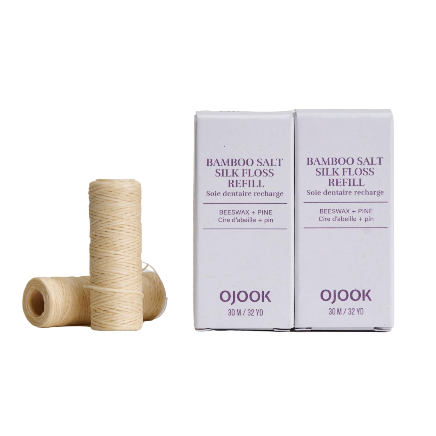 OJOOK Refill Bamboo Salt Silk Floss with Beeswax - 96 Foot (Pack of 2), Ivory 